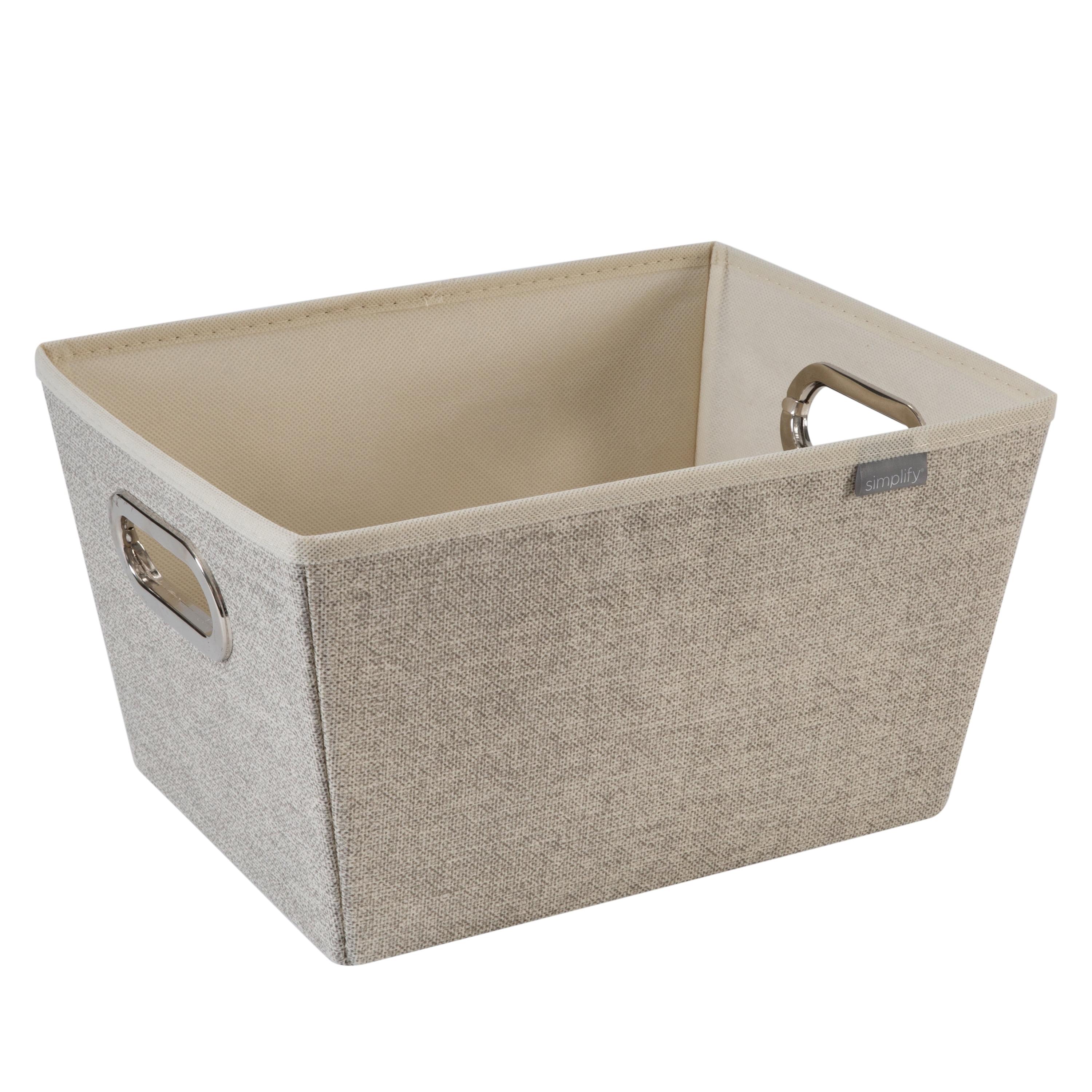 Beige Faux Jute Medium Rectangle Storage Bin with Handles