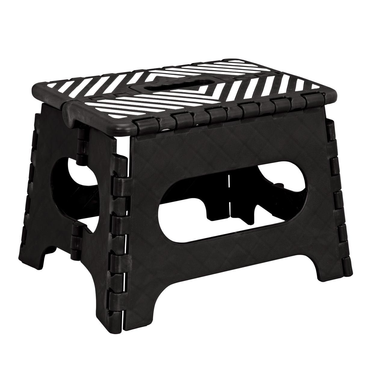 Simplify 9" Portable Black Folding Step Stool with Grip-Top