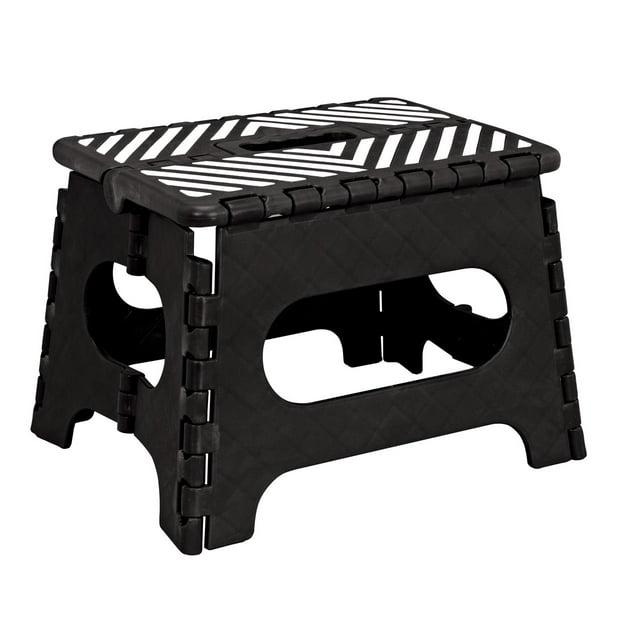 Simplify Plastic 9" Stripe Top 1 Step Folding Step Stool, Black