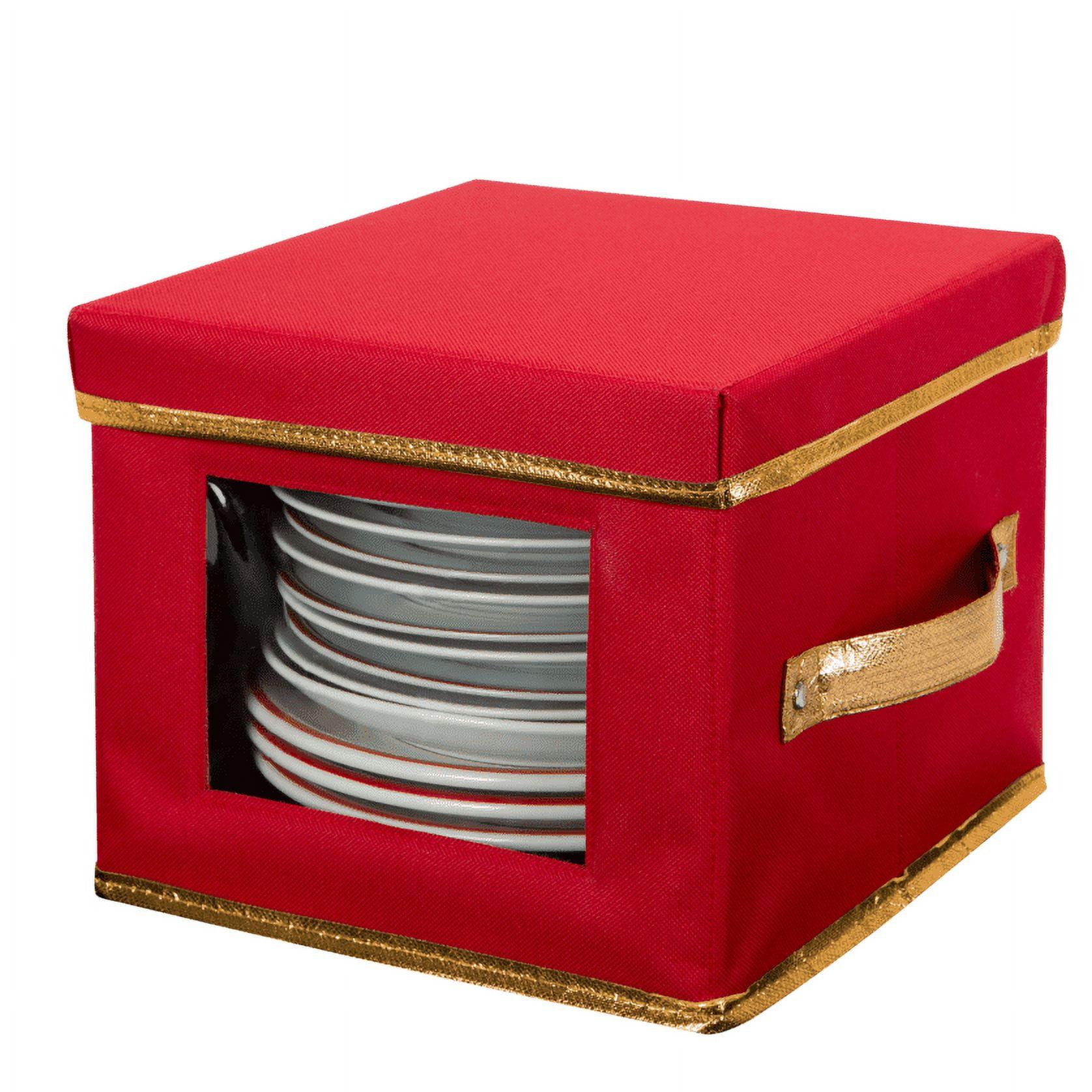 Salad Plate Dinnerware Storage Box - Simplify: Red Polyester China Storage, Plate Organizer, 9"x9"x8"