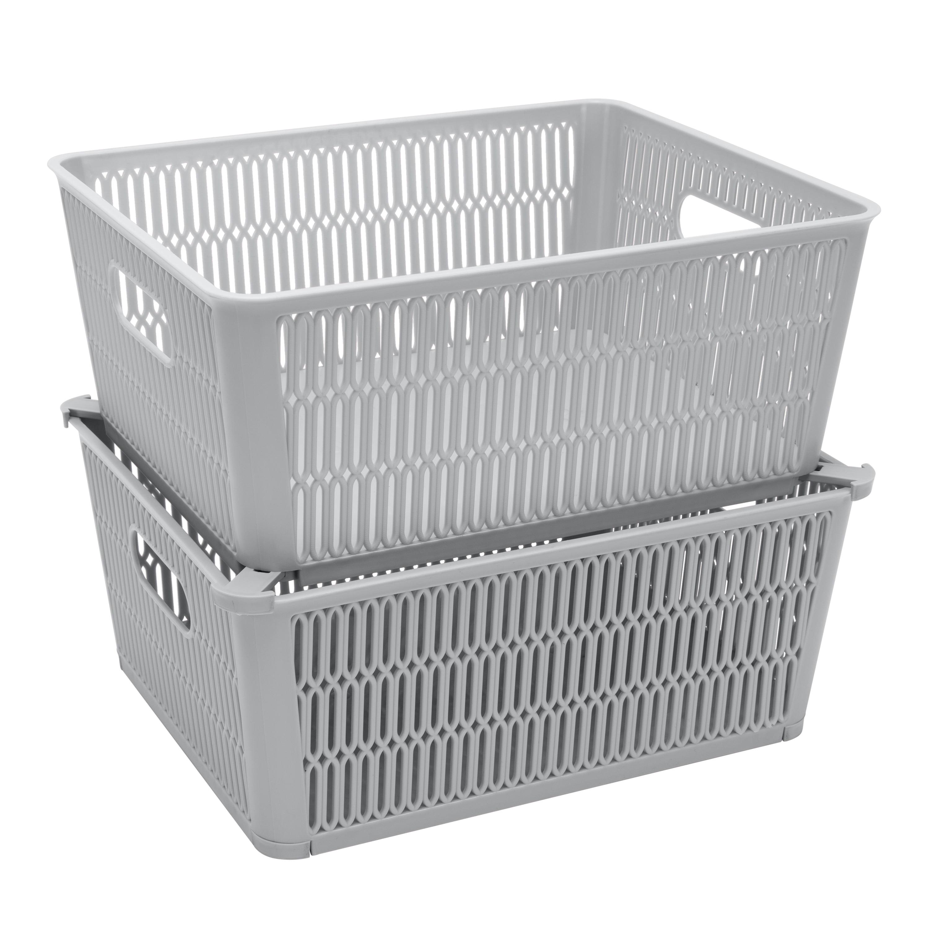 Simplify Slide 2 Stack Grey Plastic Storage Tote Baskets, 2-Pack