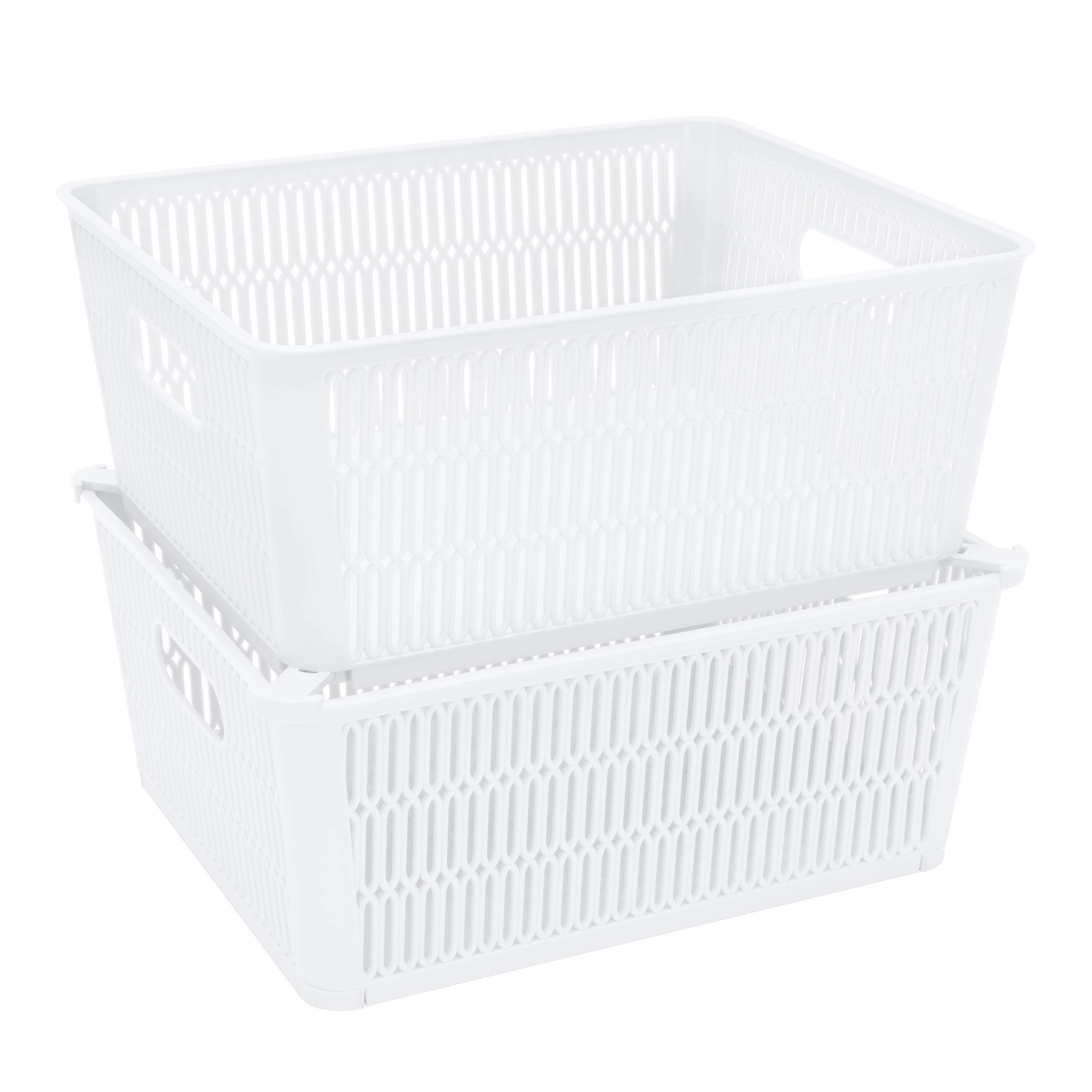 MaxSpace White Slide & Stack 11" Square Plastic Storage Tote Baskets, 2-Pack