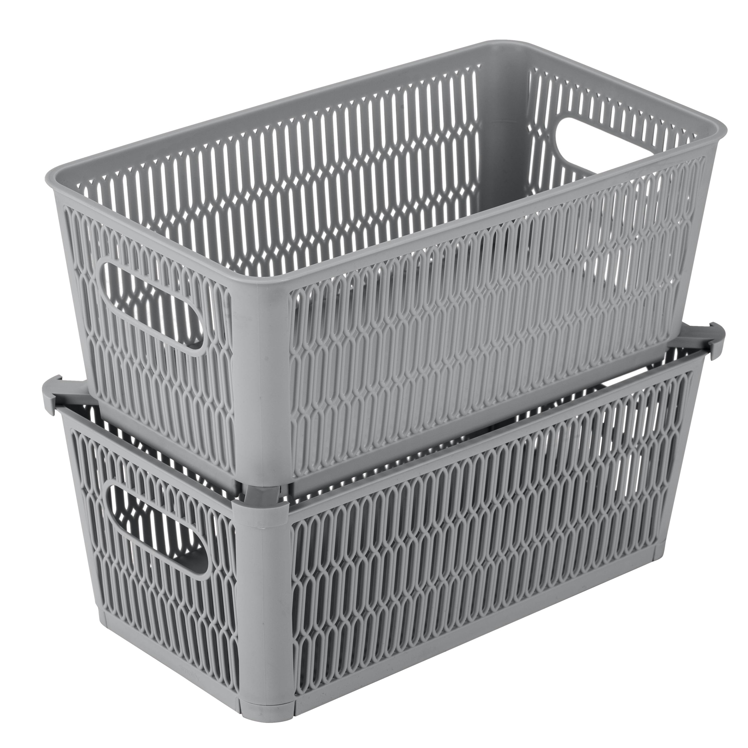 Small Gray Stackable Plastic Storage Tote Baskets, Set of 2