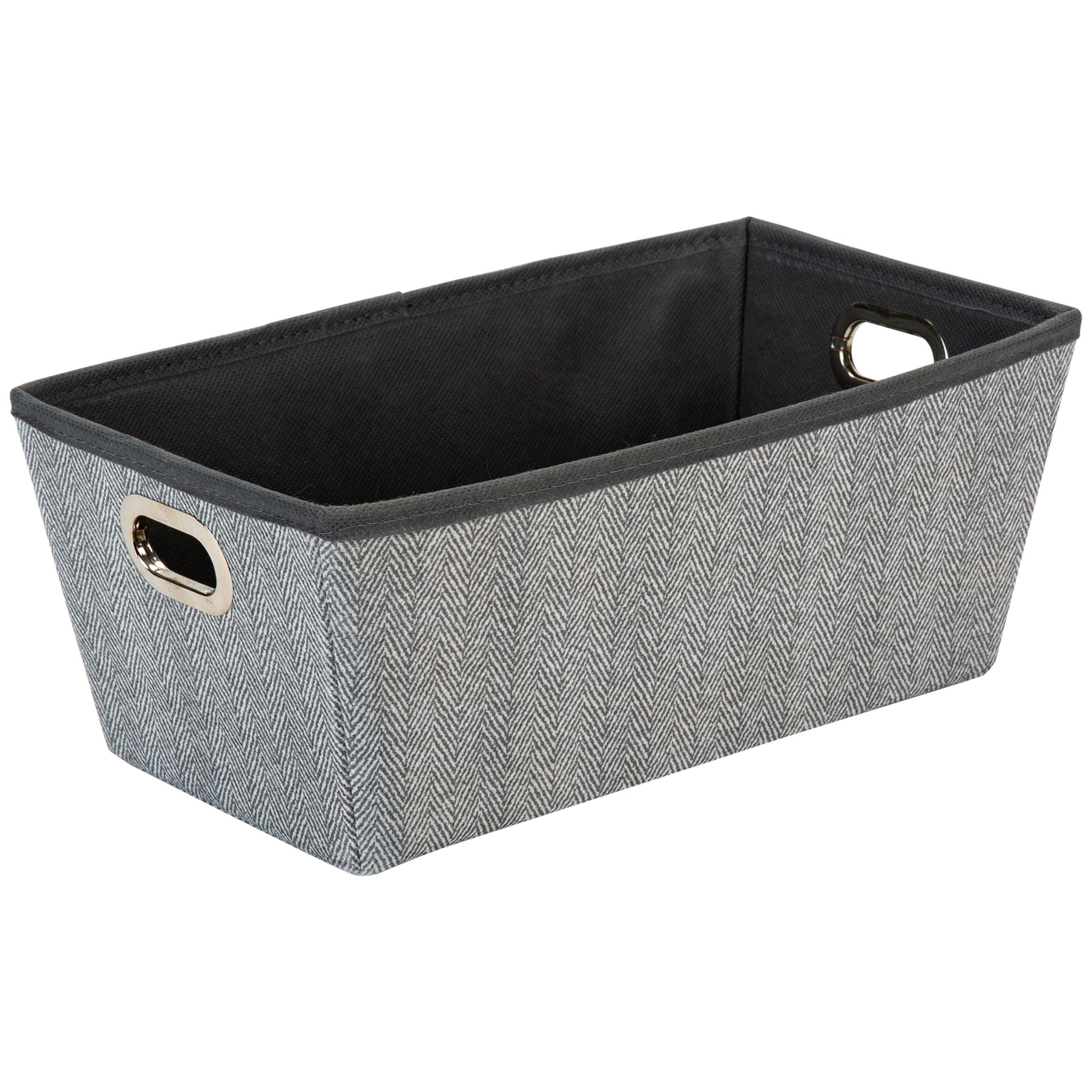 Small Gray Herringbone Fabric Storage Box with Grommet Handles