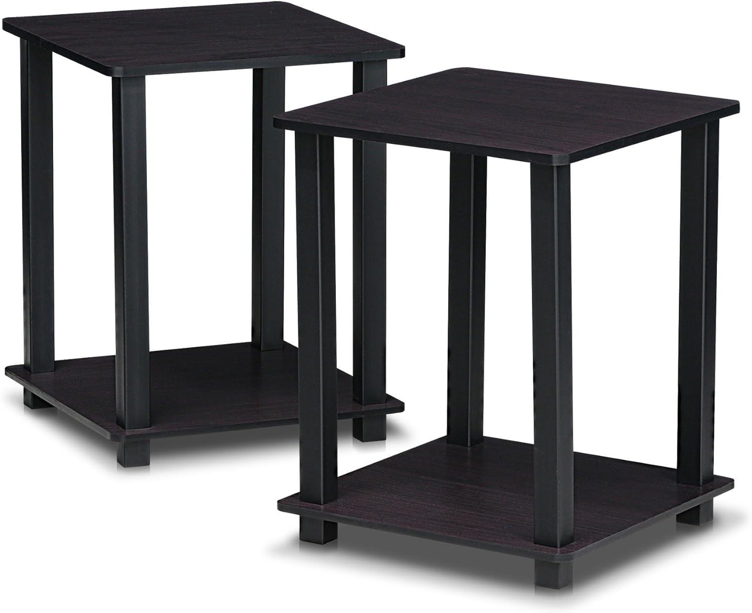 Modern Dark Walnut Wood and Metal End Table Set of 2