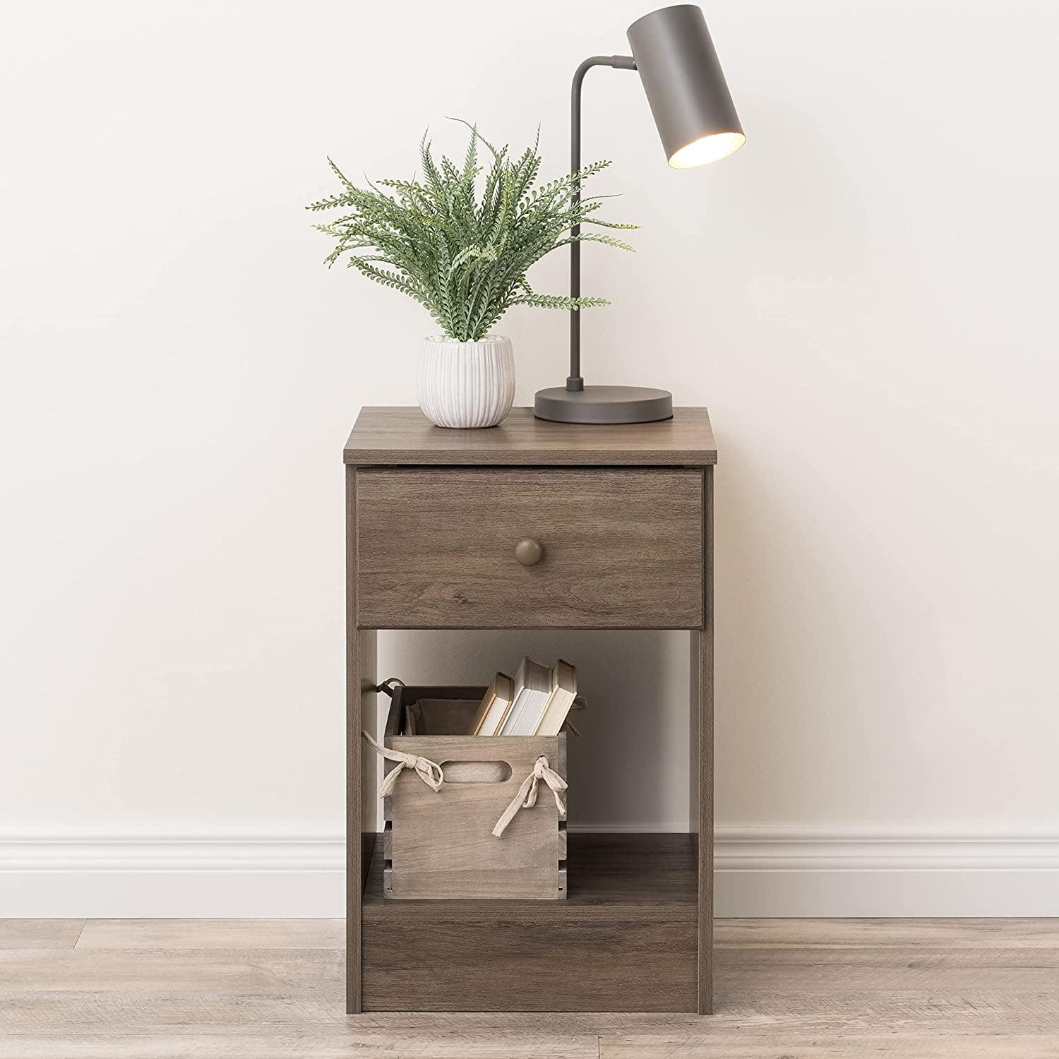 Astrid Drawer Nightstand Drifted Gray - Prepac: Open-Shelf Design, Solid Wood Knobs, Laminated Surface