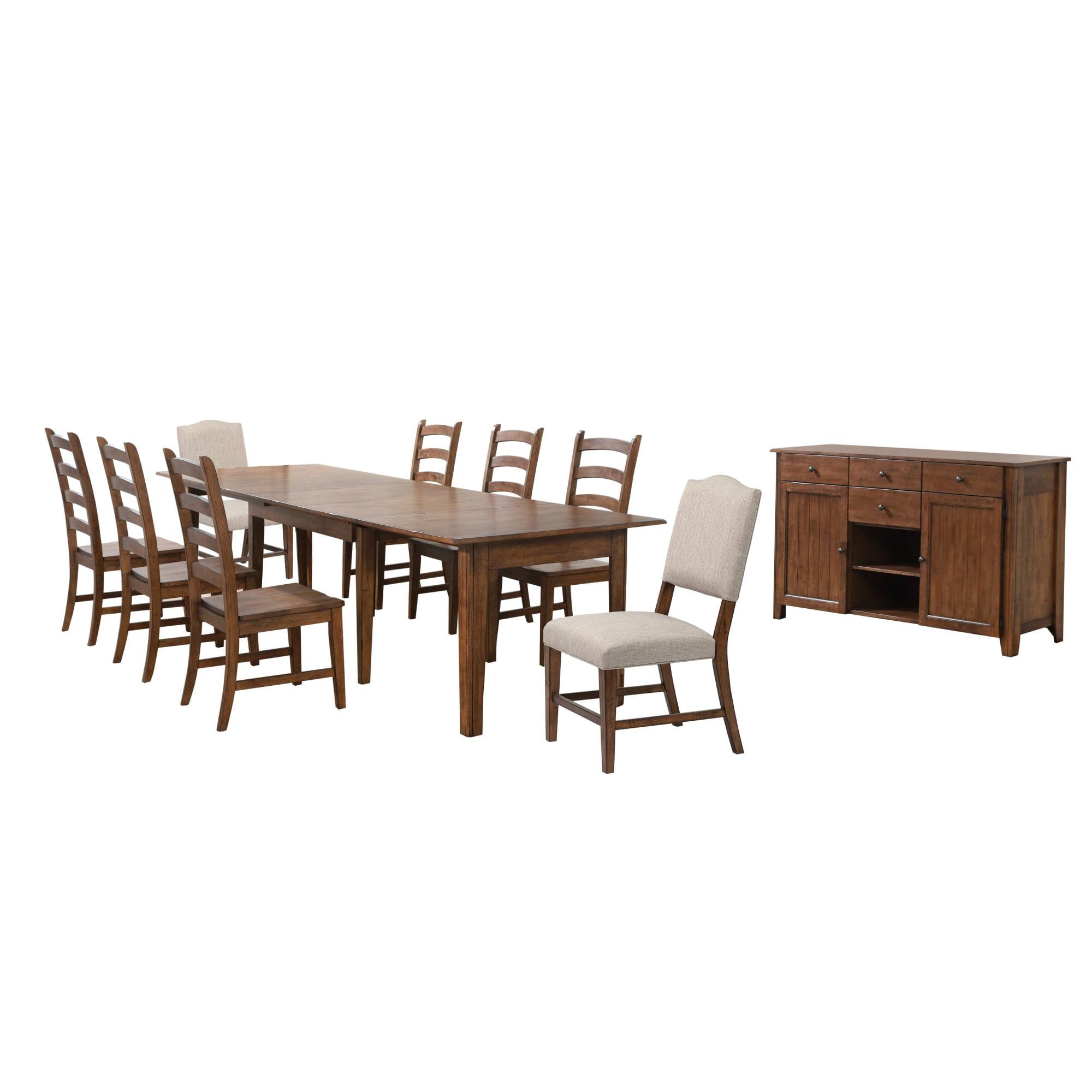 Rustic Brown Wood 10-Piece Extendable Dining Set with Buffet