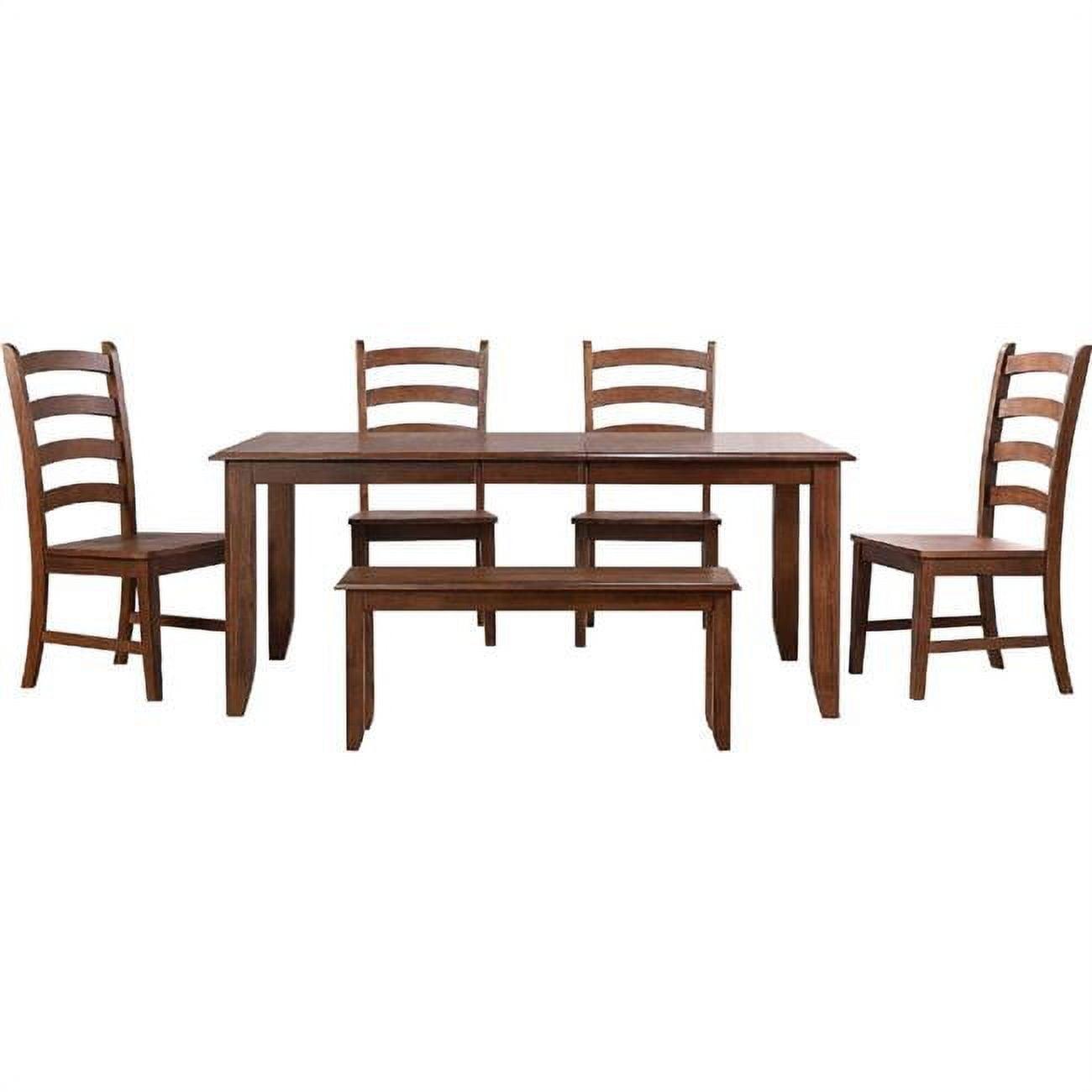 Brown Wood 6-Piece Extendable Dining Set with Bench