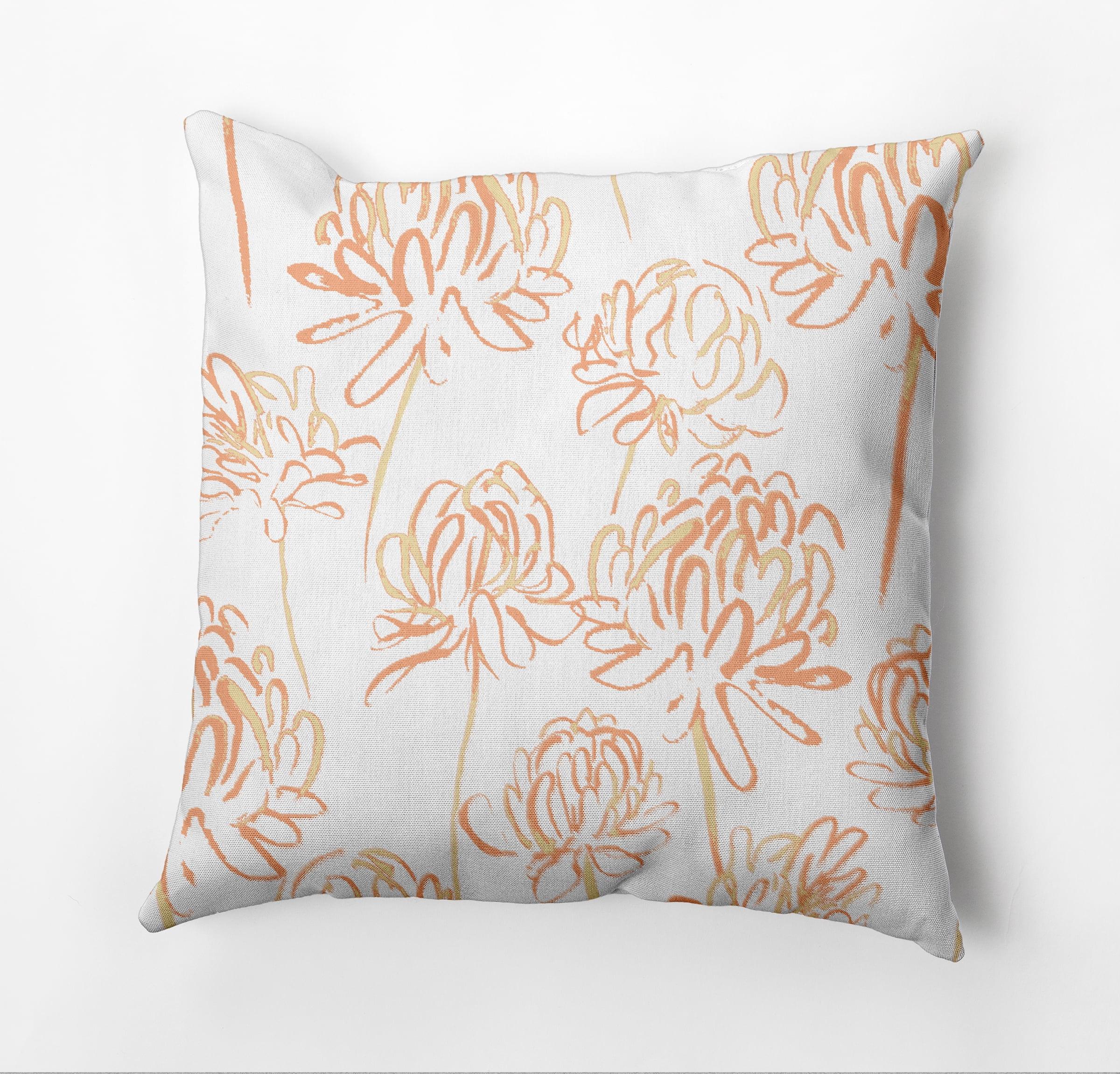 Orange and White Floral Square Throw Pillow, 16" x 16"