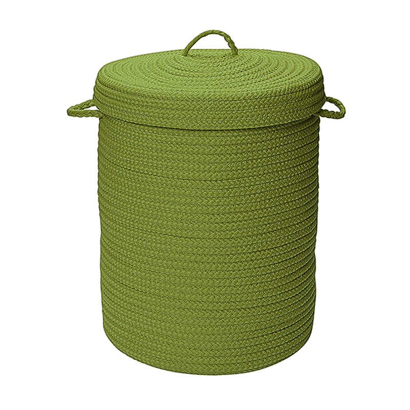 Bright Green Round Braided Polypropylene Laundry Hamper with Lid