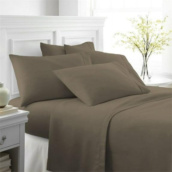 Twin, Taupe Solid Microfiber 6 Piece Bed Sheet Set, by Noble Linens