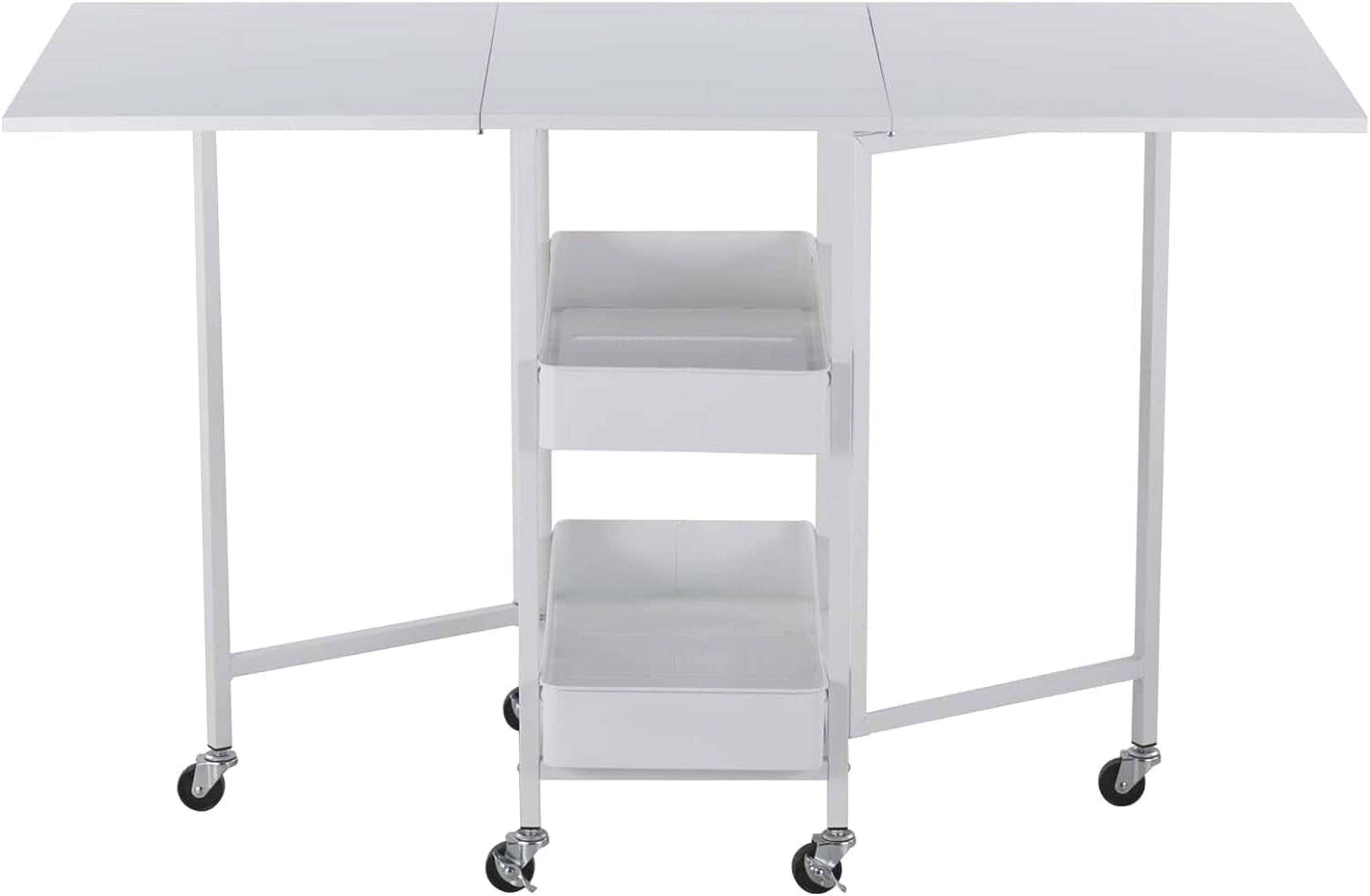 Kensington White Rolling Cart with Extendable Panels and Trays