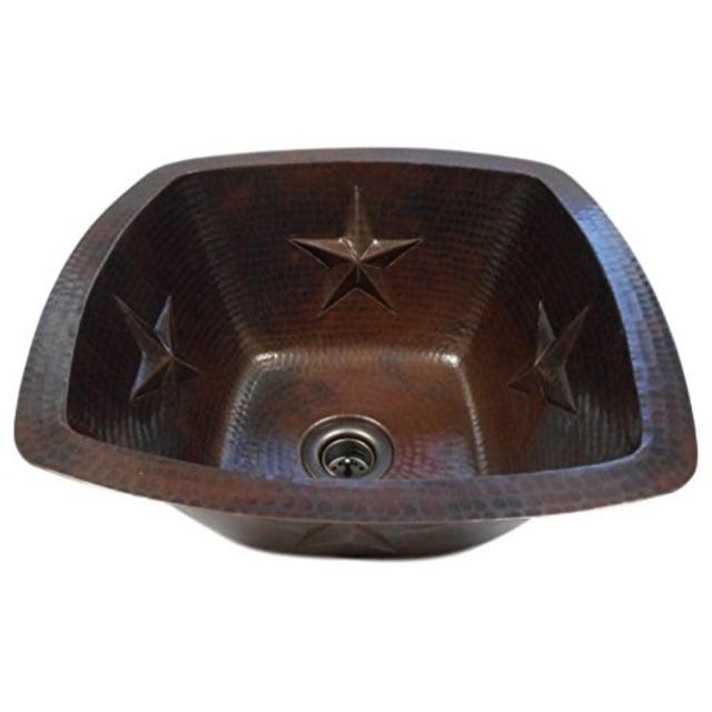 15" Square Copper Kitchen Bar Prep Sink with STARS