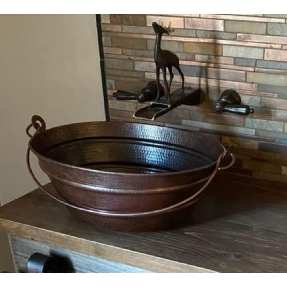 16" Oval Copper BUCKET Bathroom Sink in Aged Copper Patina