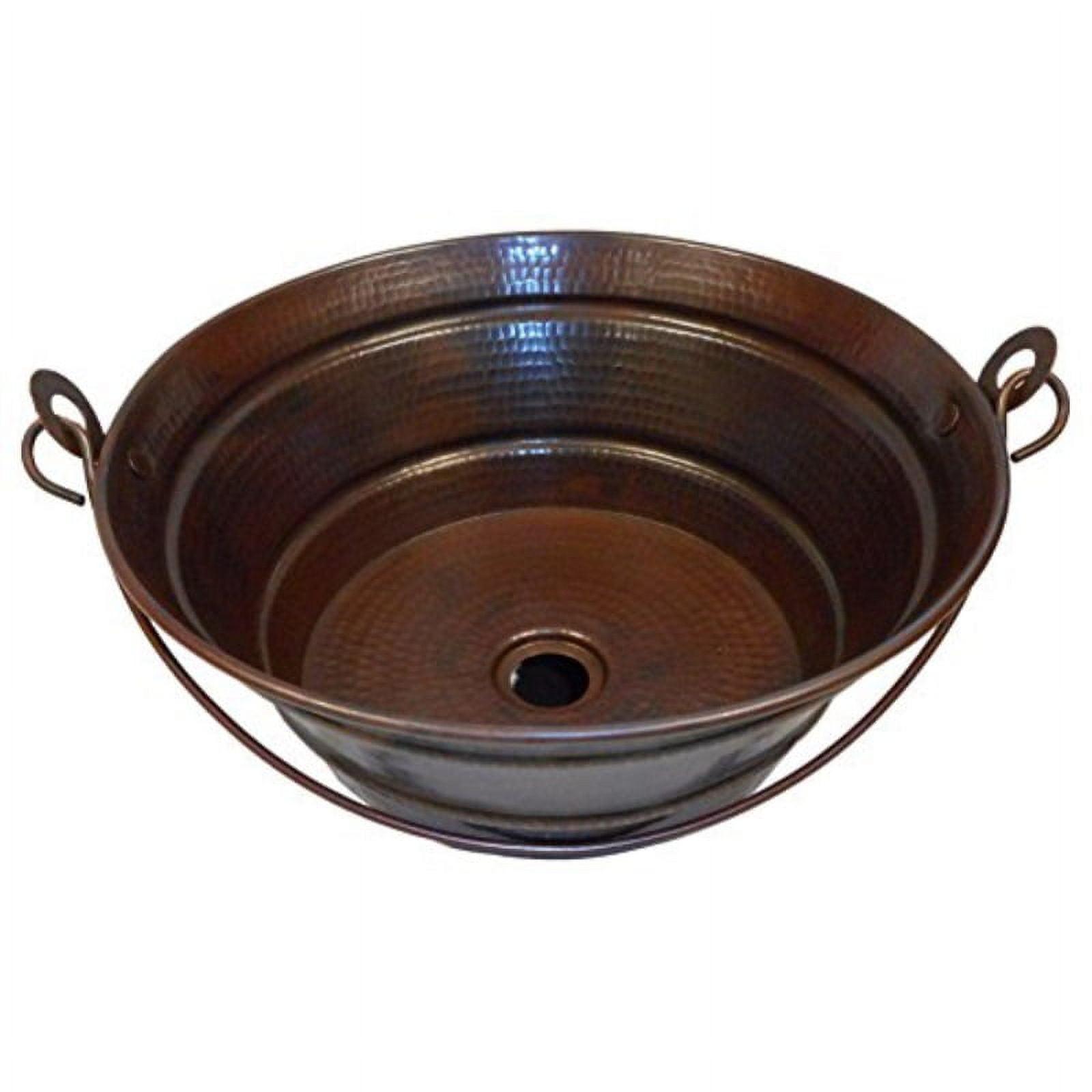 15" Copper Vessel Bucket Bathroom Sink with Decorative Handle