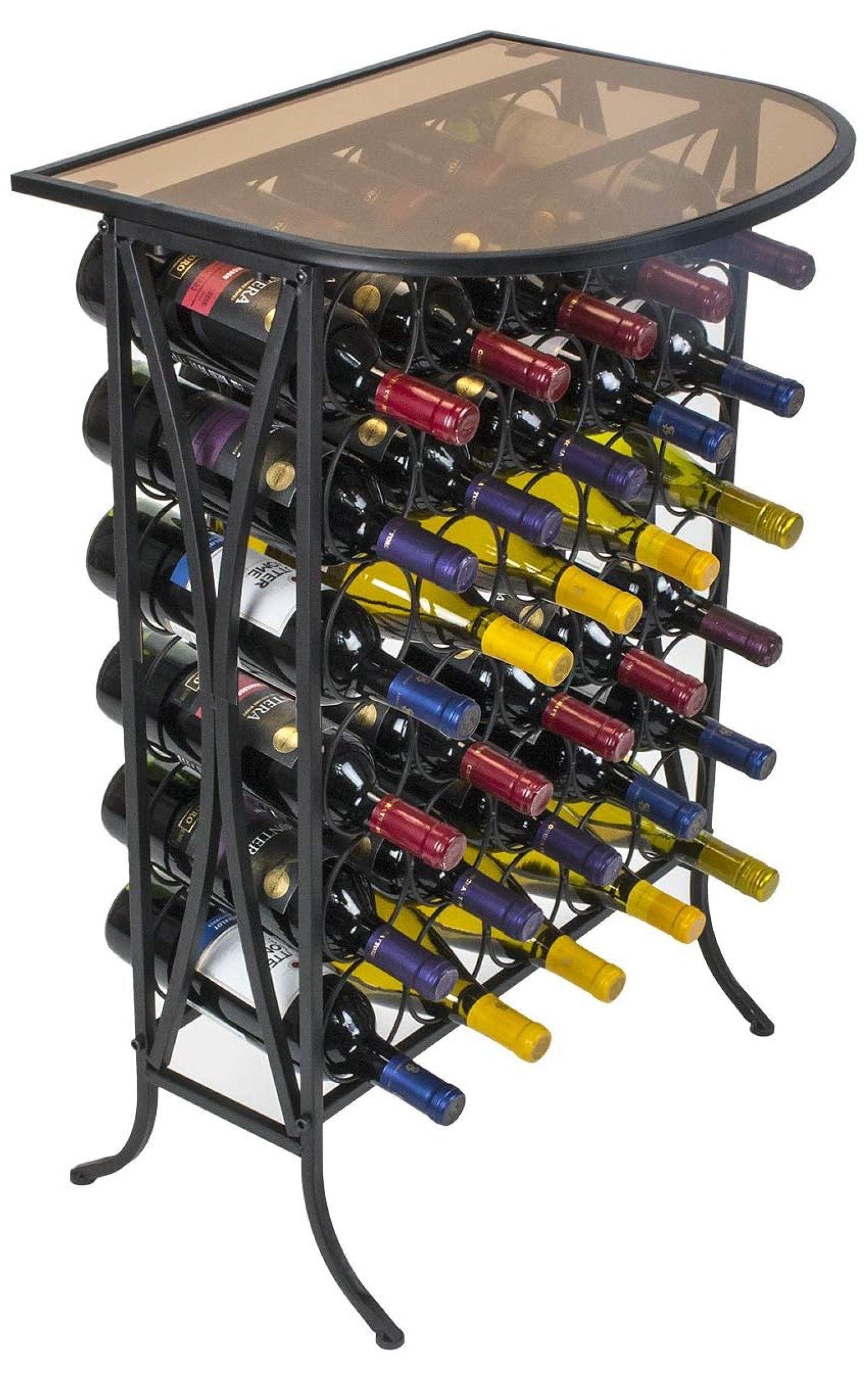 Sorbus Wine Rack Stand Bordeaux Chateau Style with Glass Table - Holds 30 Bottles