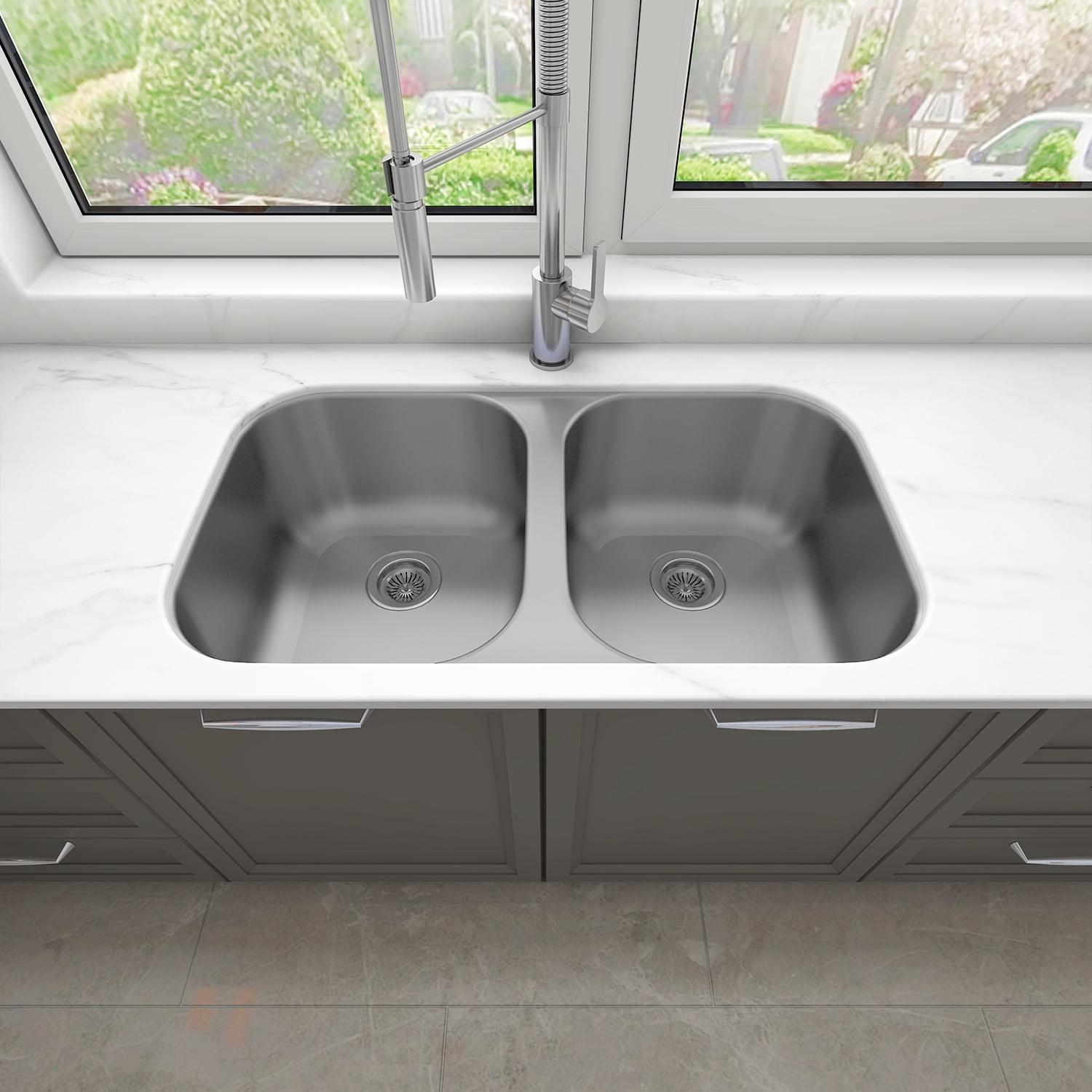 Sinber 32" Undermount Double Bowl 304 Stainless Steel Kitchen Sink