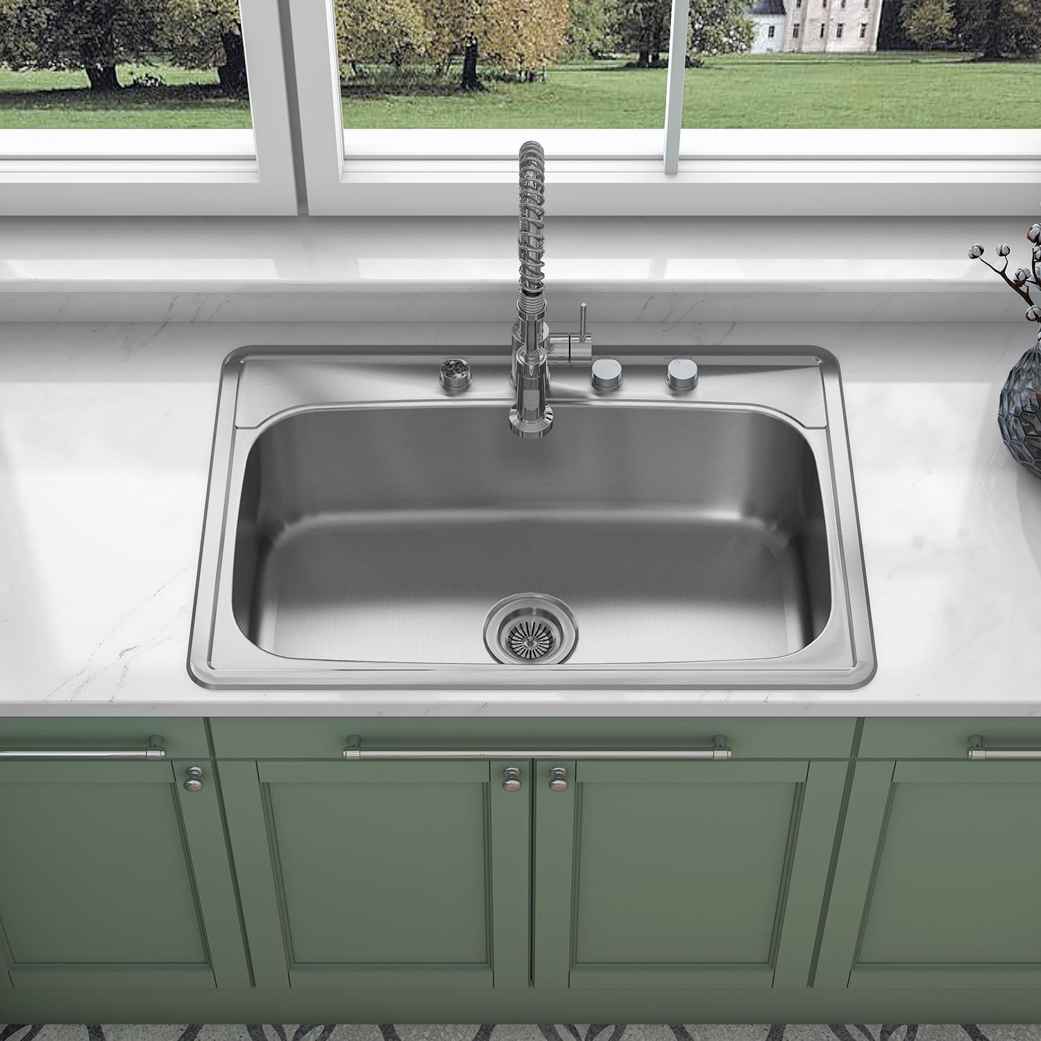 Sinber 33" x 22" Drop In Single Bowl Kitchen Sink with 18 Gauge 304 Stainless Steel Satin Finish