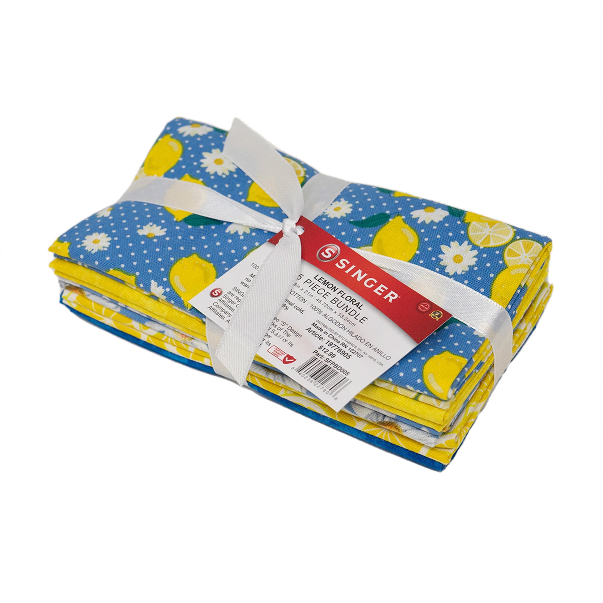 Lemon Floral Quilted Cotton Fabric Bundle, 5 Pieces