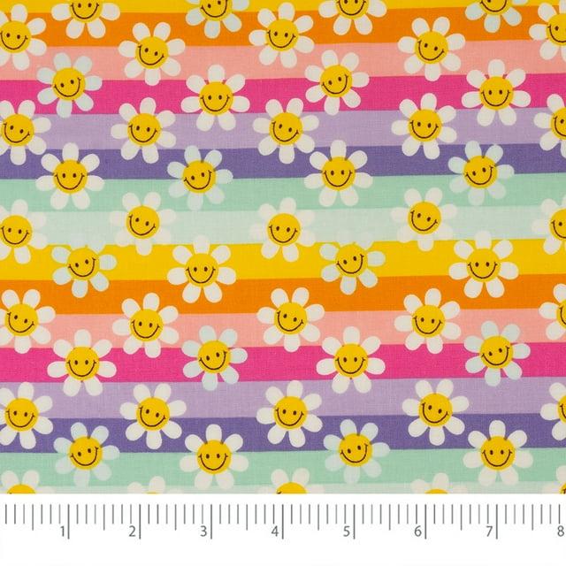 Singer Fabric, 100% Cotton, Sewing & Crafting, 44" Wide, Modern Daisy Stripes, Cut by Yard