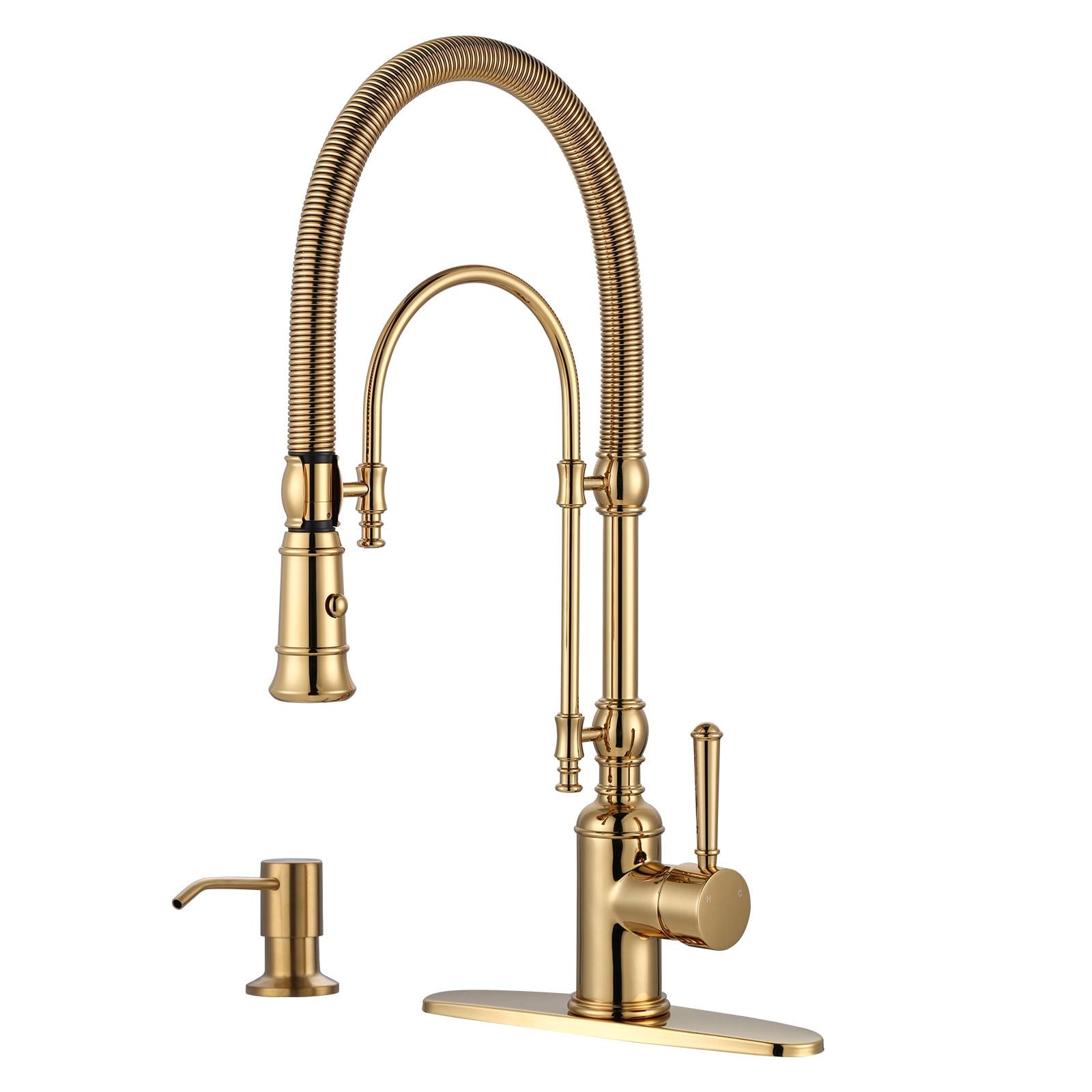 Brushed Gold Single Handle Pull Down Kitchen Faucet with Soap Dispenser