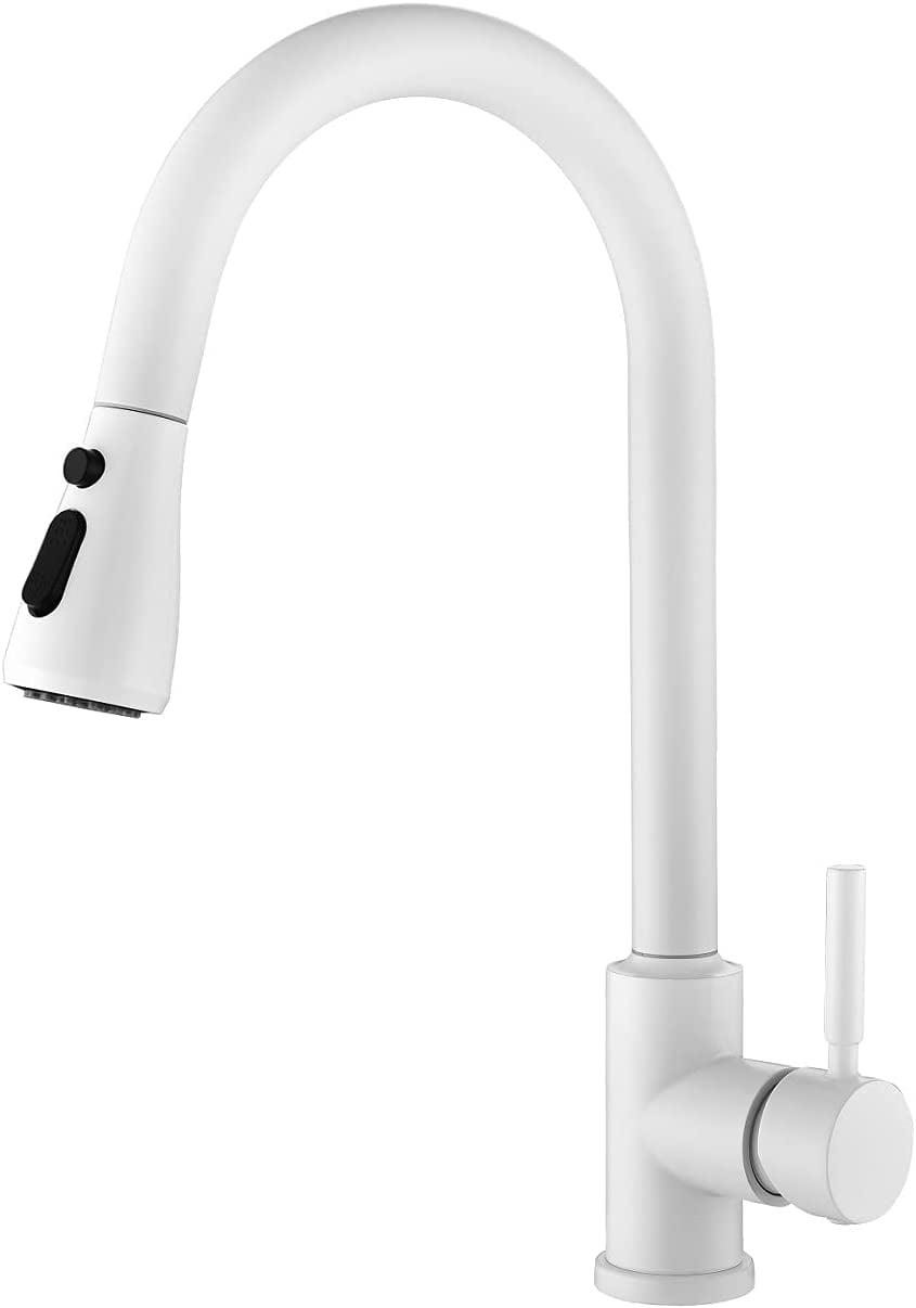 White Stainless Steel Pull Down Kitchen Faucet with Touch Activation