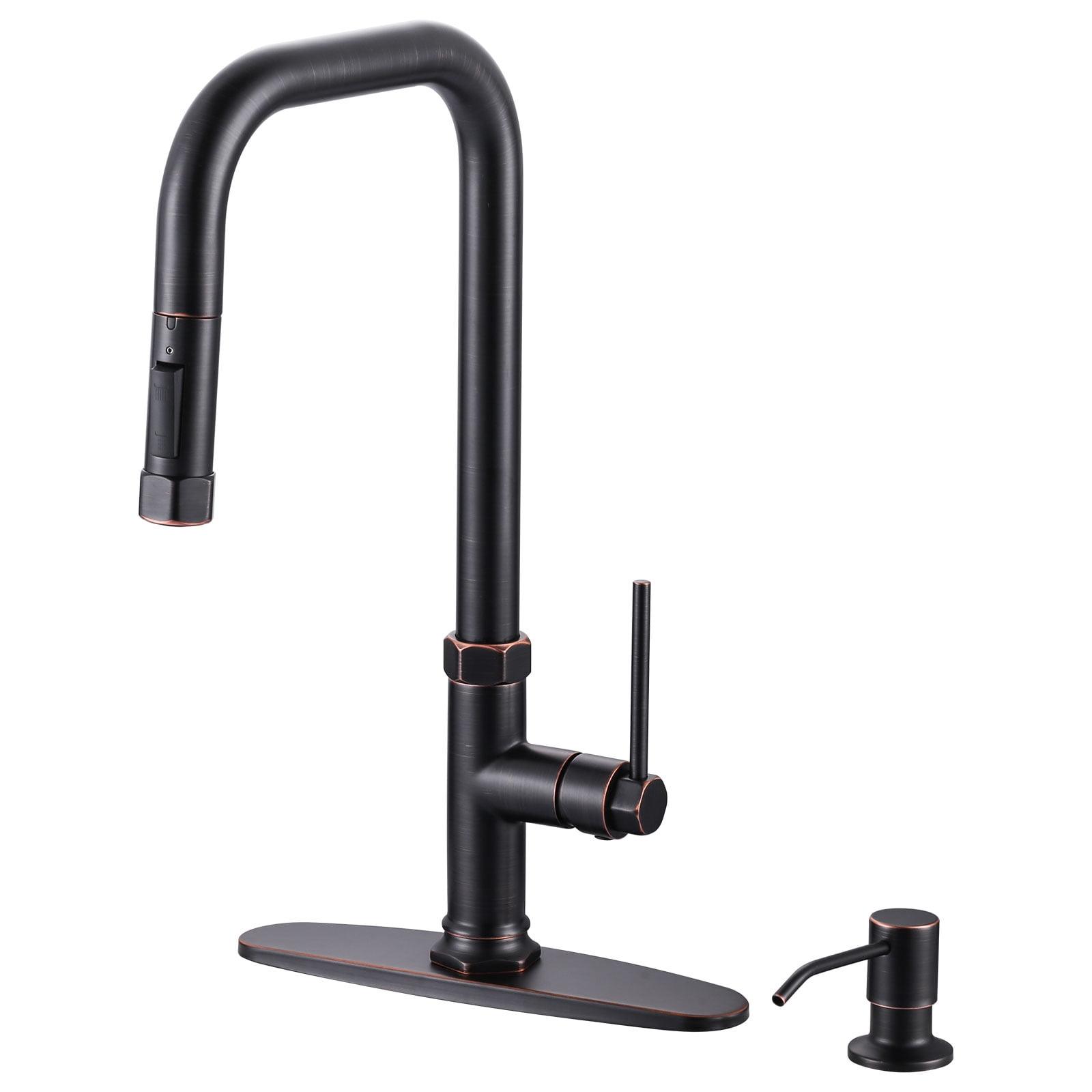 Oil Rubbed Bronze Single Handle Pull Down Kitchen Faucet with Deck Plate