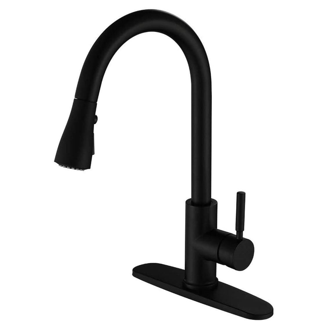 Matte Black Single Handle Pull-Down Kitchen Faucet with Deck Plate