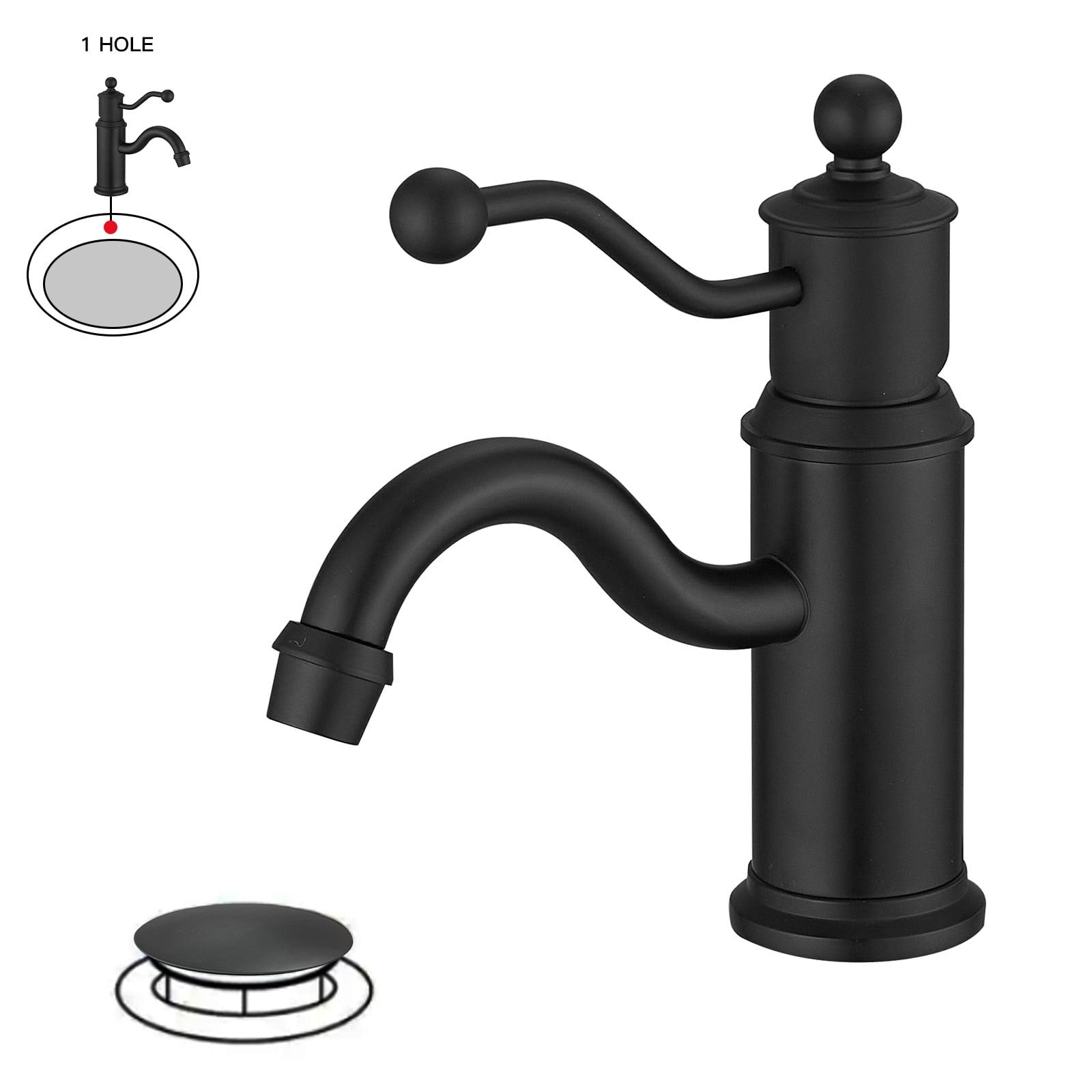 BWE Single Hole Single-Handle Bathroom Faucet Vanity Sink Basin Mixer Tap Antique in Matte Black