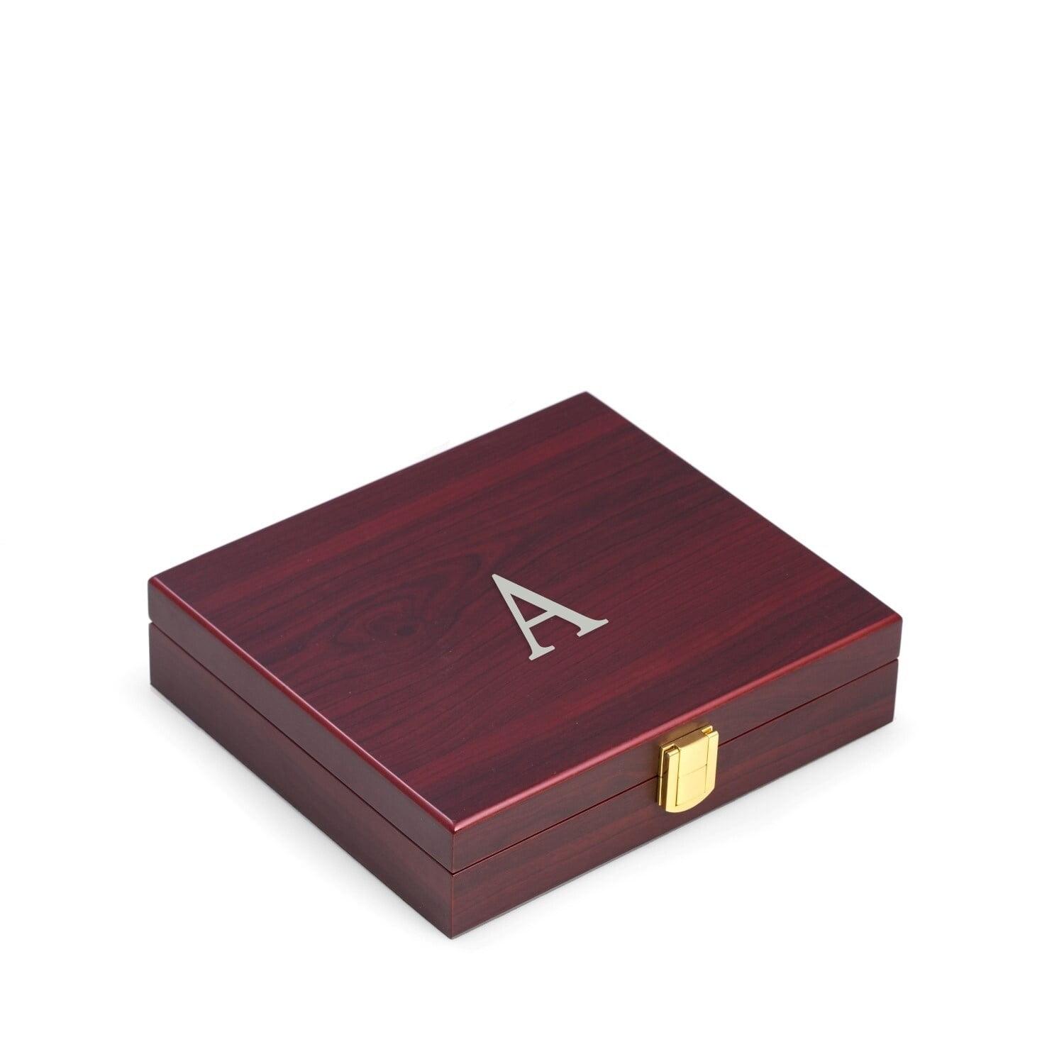 Cherry Wood Poker Set with Brass Hardware and Initial Monogram