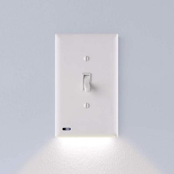 Single - SnapPower SwitchLight - LED Night Light - for Single-Pole Light Switches - Light Switch Plate with LED Night Lights - Adjust Brightness - Auto On/Off Sensor - (Toggle, White)