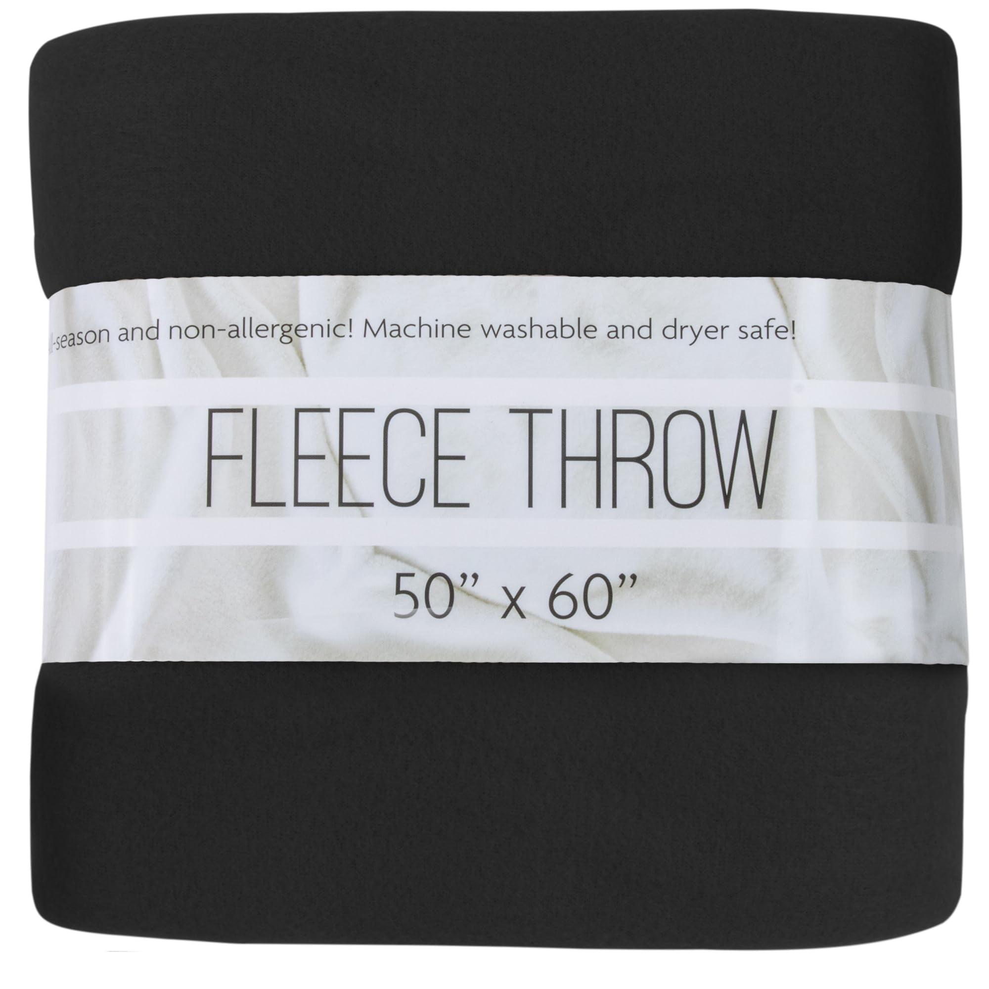 Single Solid Color Hypoallergenic 60”L x 50”W Fleece Throw Blanket for Fall, Winter, Spring, Summer, Men, Women, Children & Pets in Black