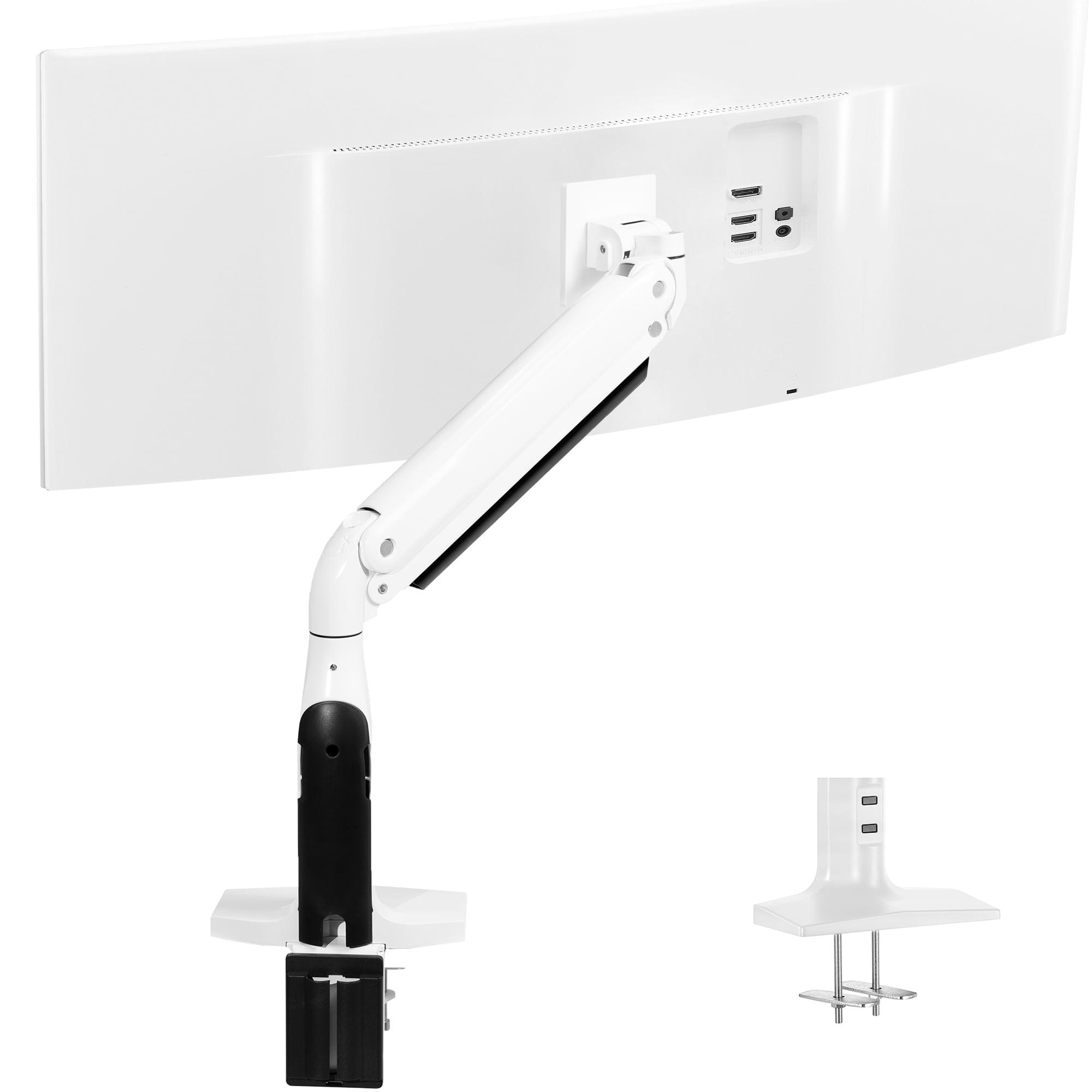 White Aluminum Ultrawide Monitor Desk Mount with Pneumatic Arm