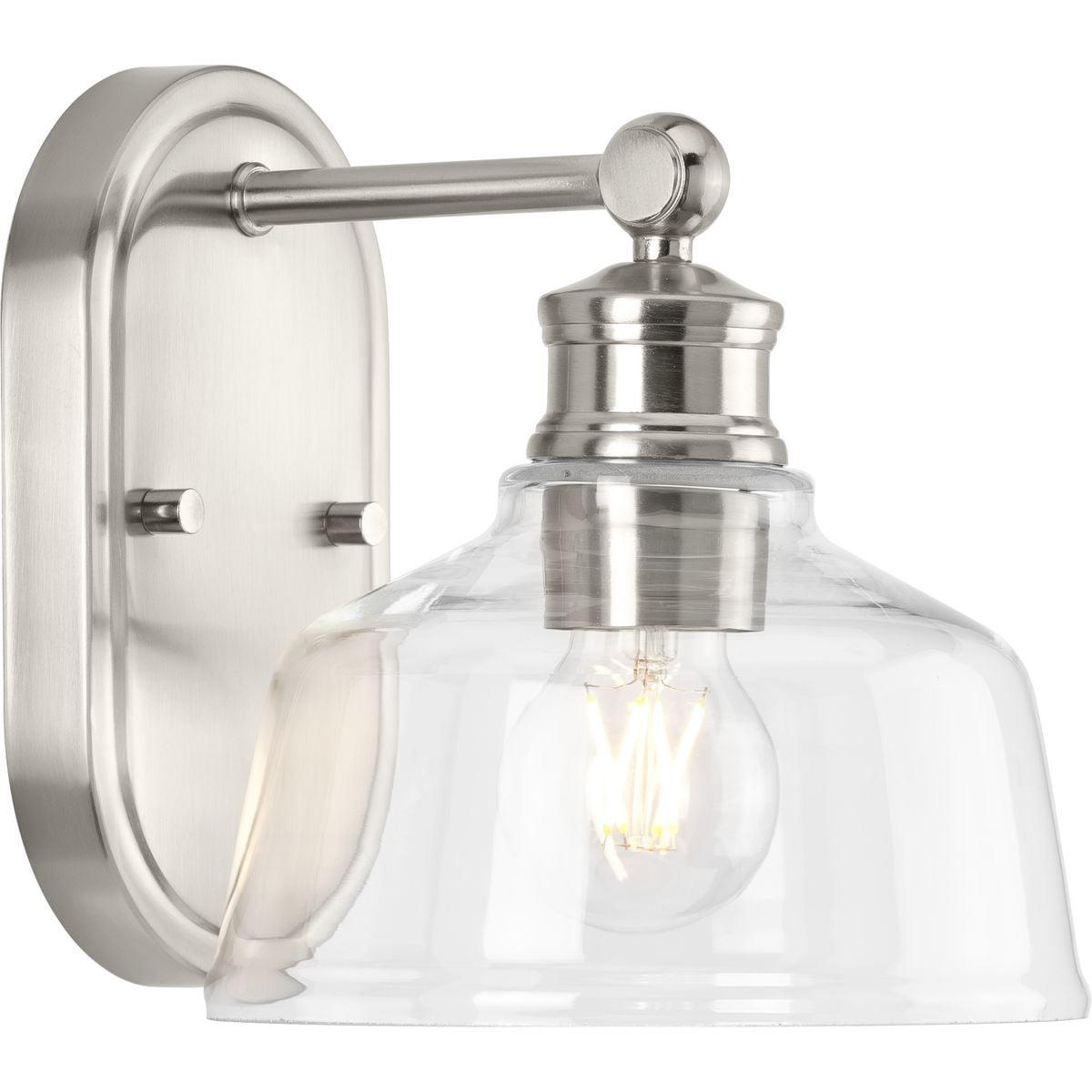 Progress Lighting Singleton 1-Light Vanity Fixture, Brushed Nickel, Clear Glass Shade