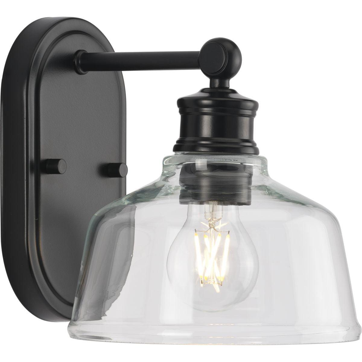 Progress Lighting Singleton 1-Light Vanity Fixture, Steel, Matte Black, Clear Glass Shade