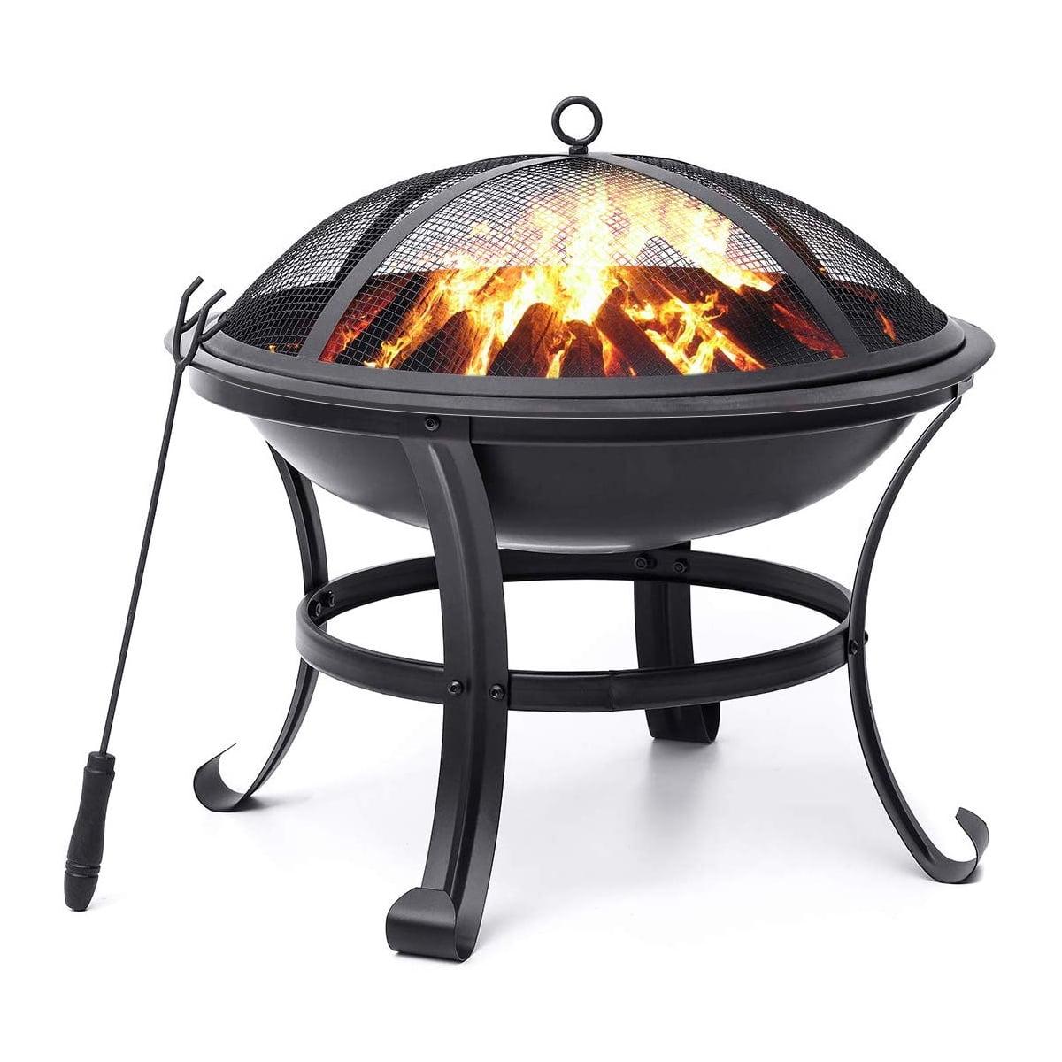 22-Inch Black Steel Free-Standing Outdoor Fire Pit