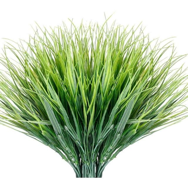 Sinhoon 12 Bundles Artificial Grasses Outdoor UV Resistant Fake Grass No Fade Faux Plastic Plants Garden Window Box Decorating(Green Grass)