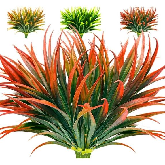 Nvzi 8 Pcs Outdoor Fake Plants UV Resistant Artificial Tall Grass Plants Faux Tropical Flowers Bushes Décor Green