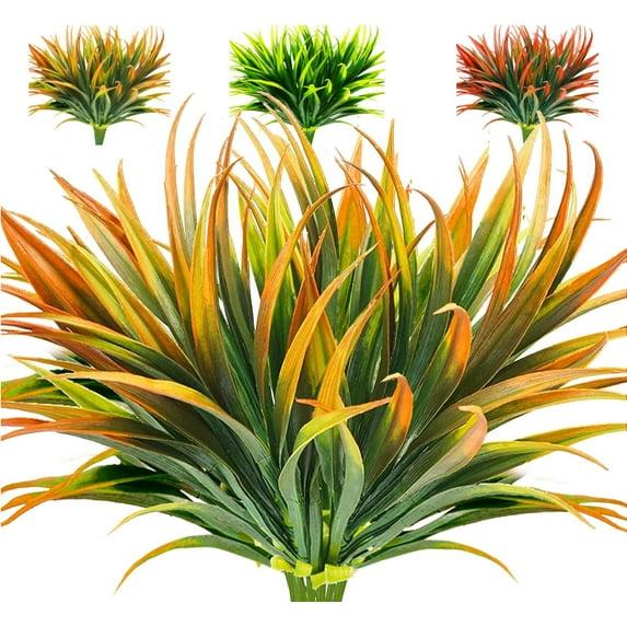Nvzi 8 Pcs Outdoor Fake Plants UV Resistant Artificial Tall Grass Plants Faux Tropical Flowers Bushes Décor Green