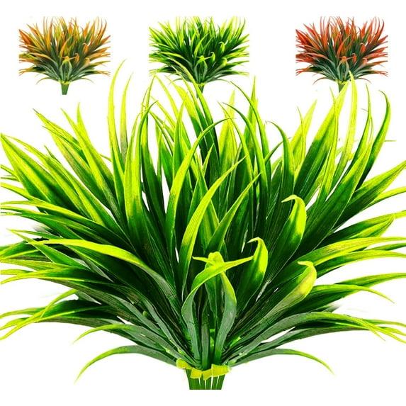 Nvzi 8 Pcs Outdoor Fake Plants UV Resistant Artificial Tall Grass Plants Faux Tropical Flowers Bushes Décor Green