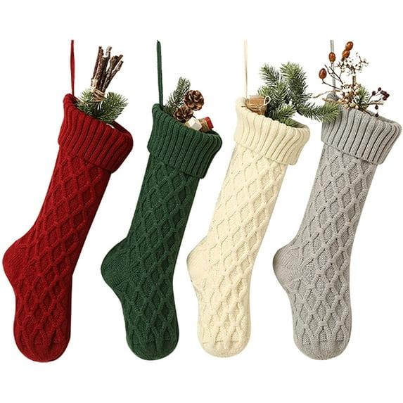 Cable Christmas Stockings, Large Size Fireplace Hanging Stockings for Christmas tions (Large/18in, Grey 4 Pack)