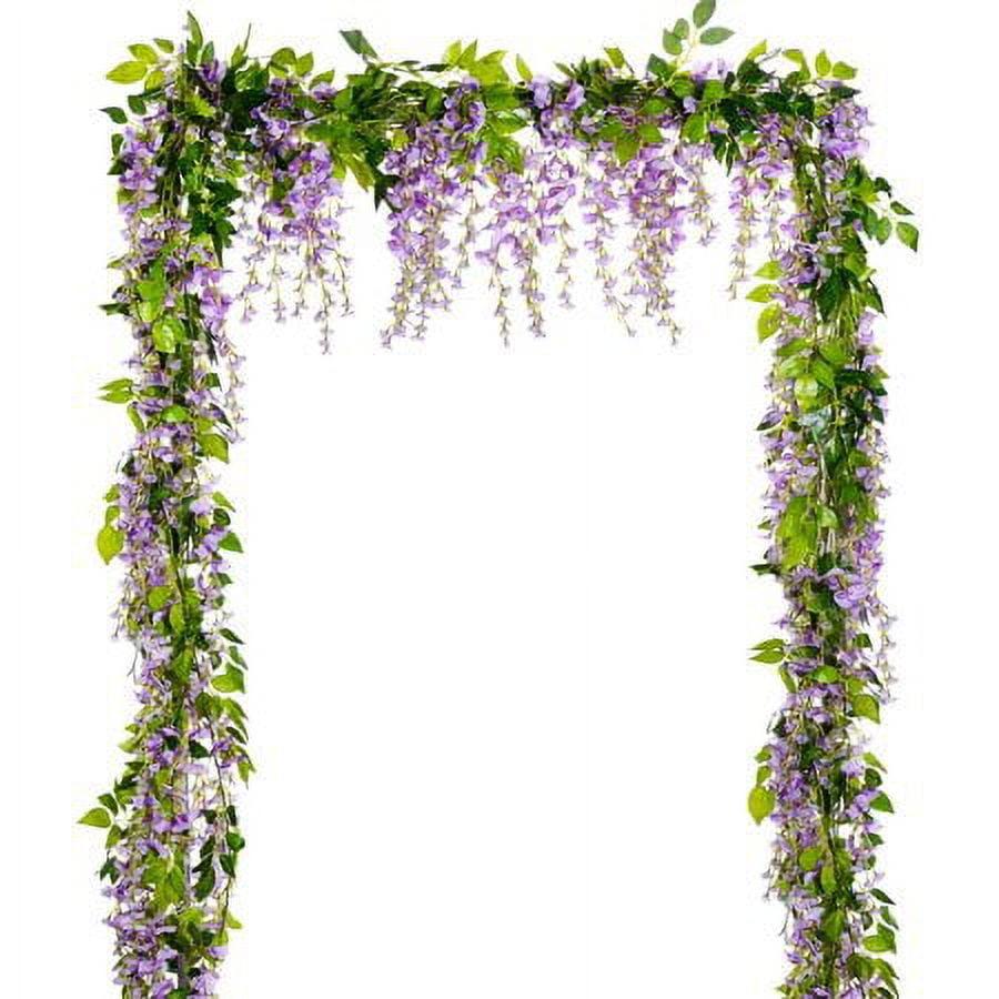 Sinhoon Wisteria Artificial Flowers Garland, 4 Pcs Total 28.8ft Artificial Wisteria Vine Silk Hanging Flower for Home Garden Outdoor Ceremony Wedding Arch Floral Decor (Light Purple)