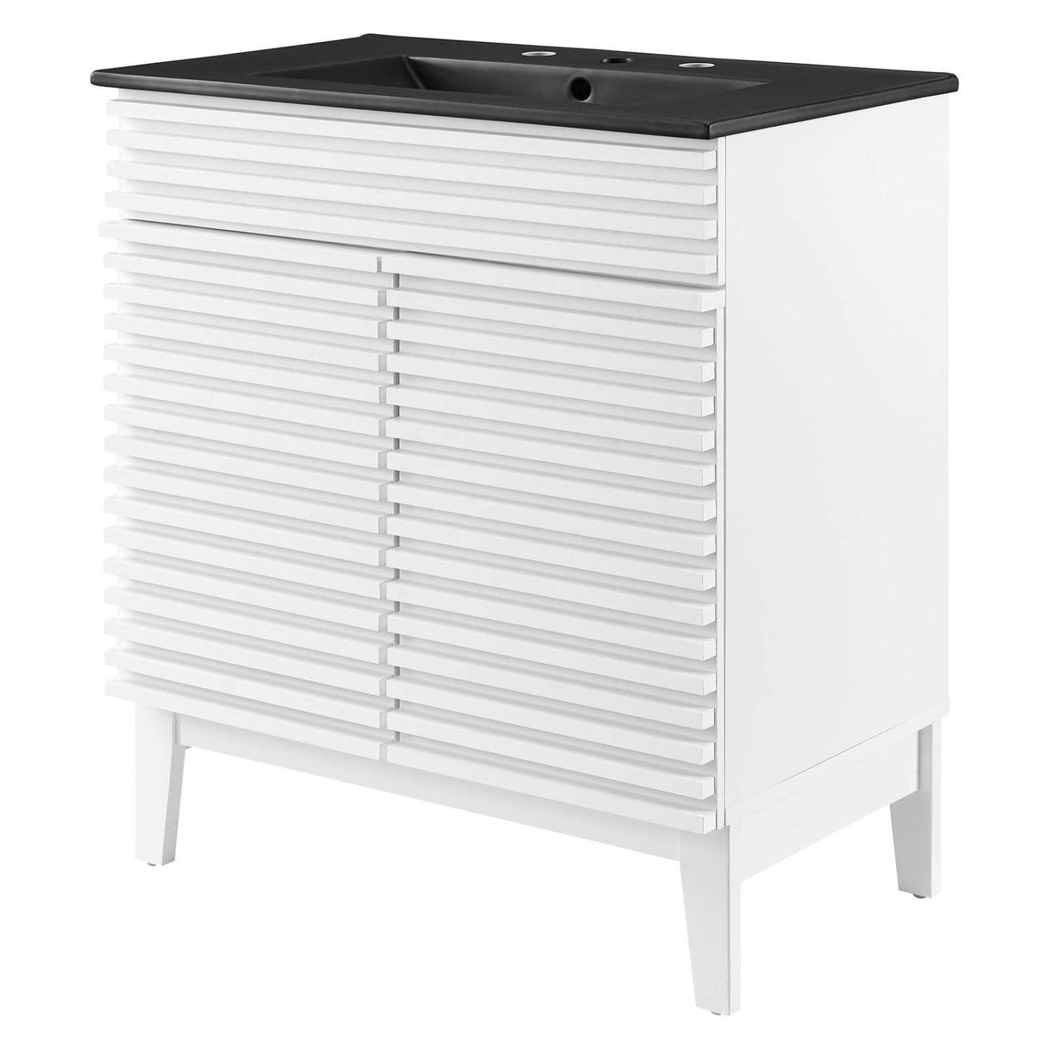 Render 30" White and Black Mid-Century Modern Bathroom Vanity