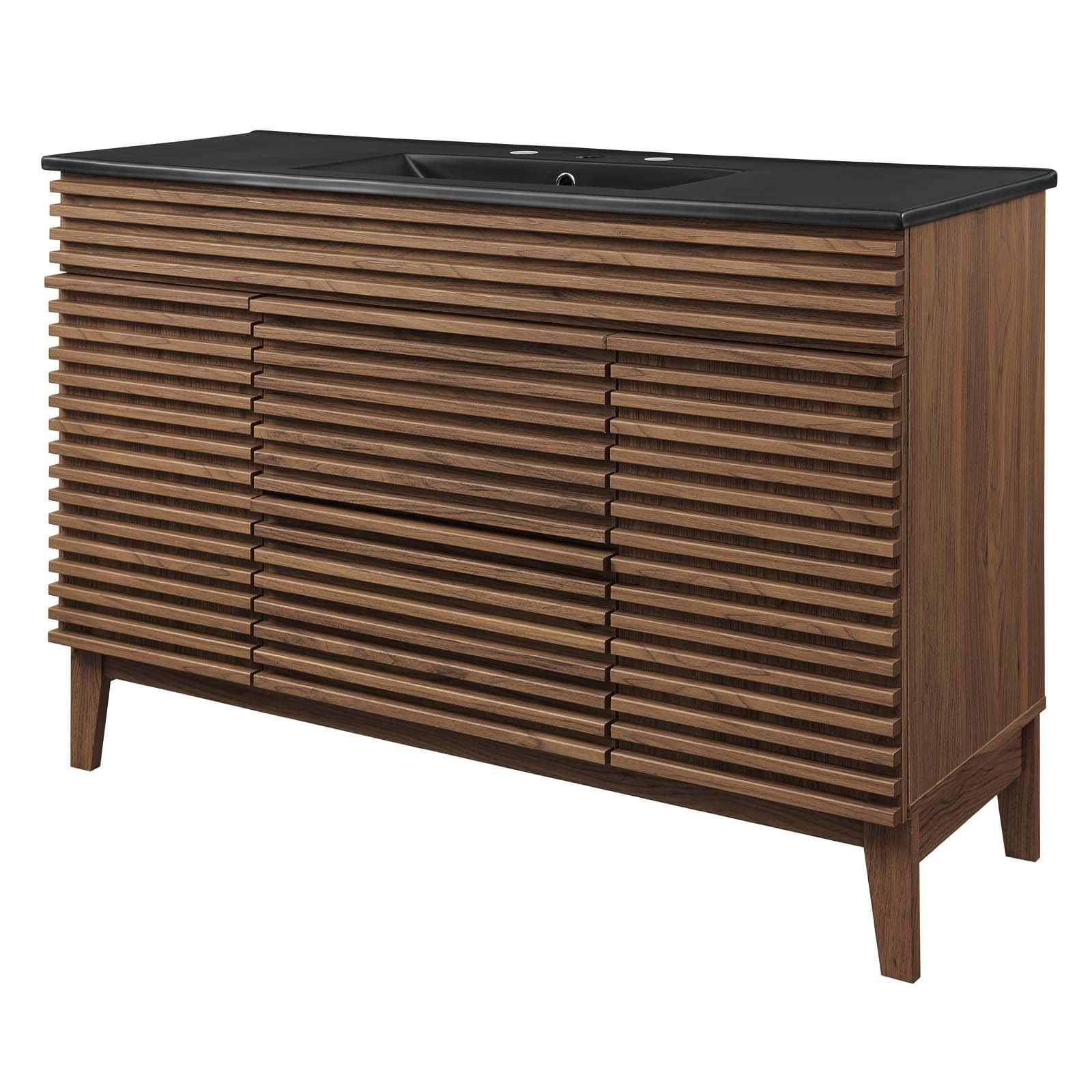 Mid-Century Modern Render 48" Walnut Black Single Sink Vanity