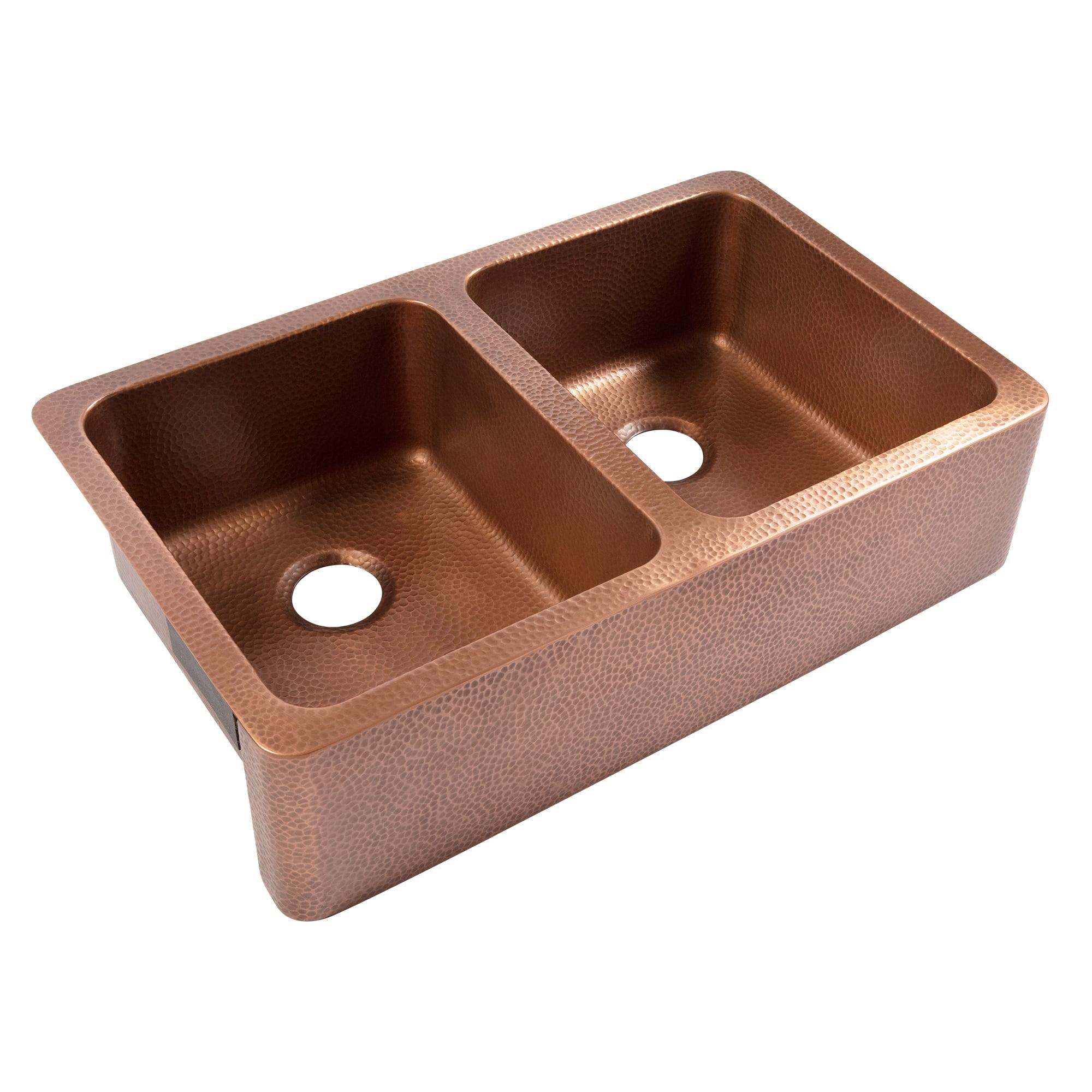 Adams Copper 36" Double Bowl Farmhouse Apron Front Undermount Kitchen Sink