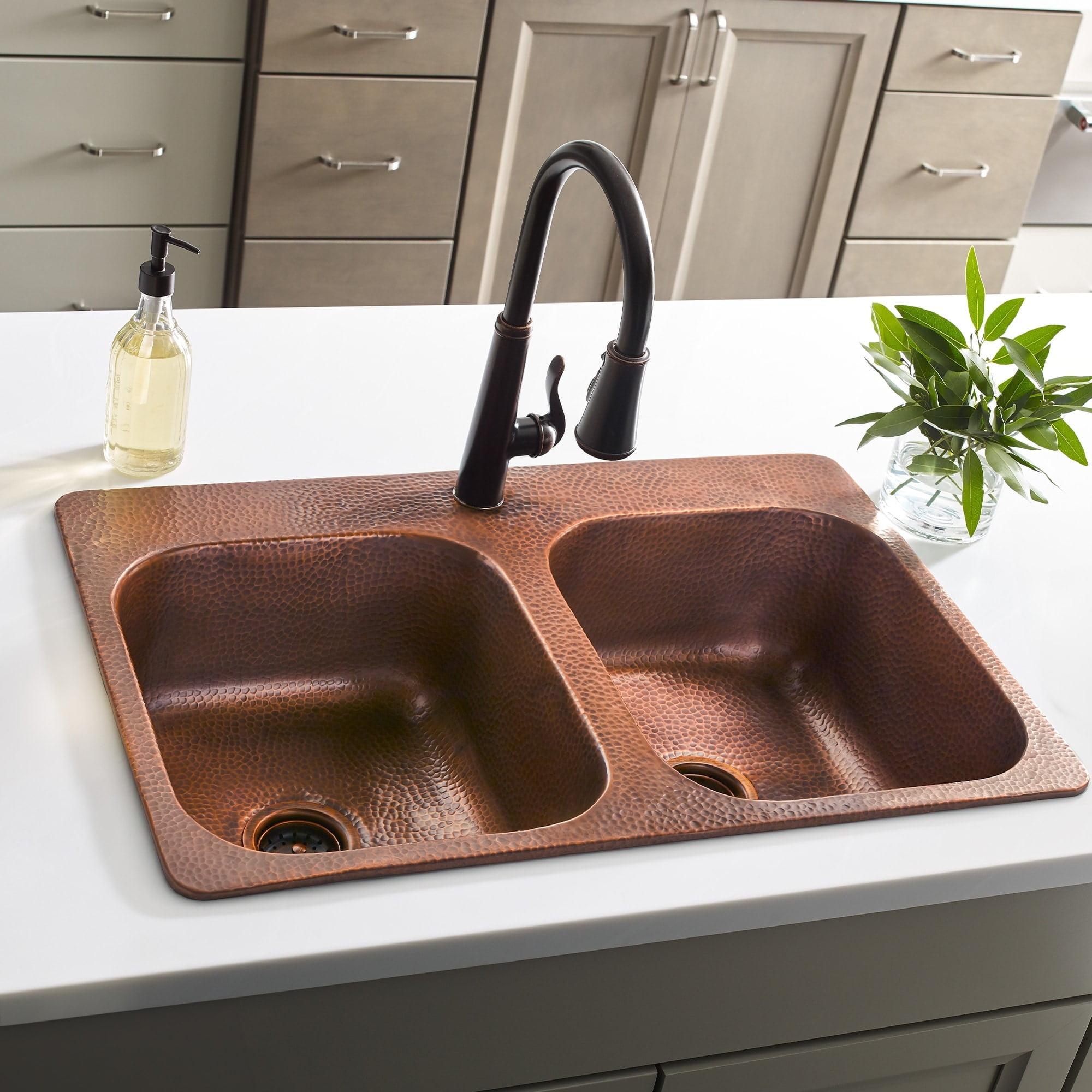 Santi Copper 33" Double Bowl Drop-In Kitchen Sink