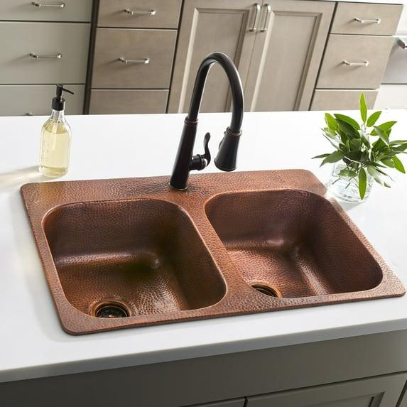 Sinkology Santi Copper 33" Double Bowl Drop-In Kitchen Sink SK104-33AC