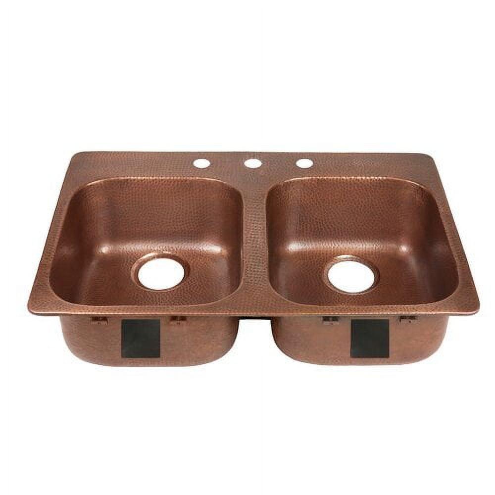 Santi Copper 33" Double Bowl Drop-In Kitchen Sink