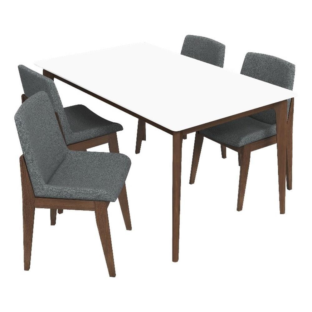 Modern Walnut Dining Table with Dark Gray Fabric Chairs Set