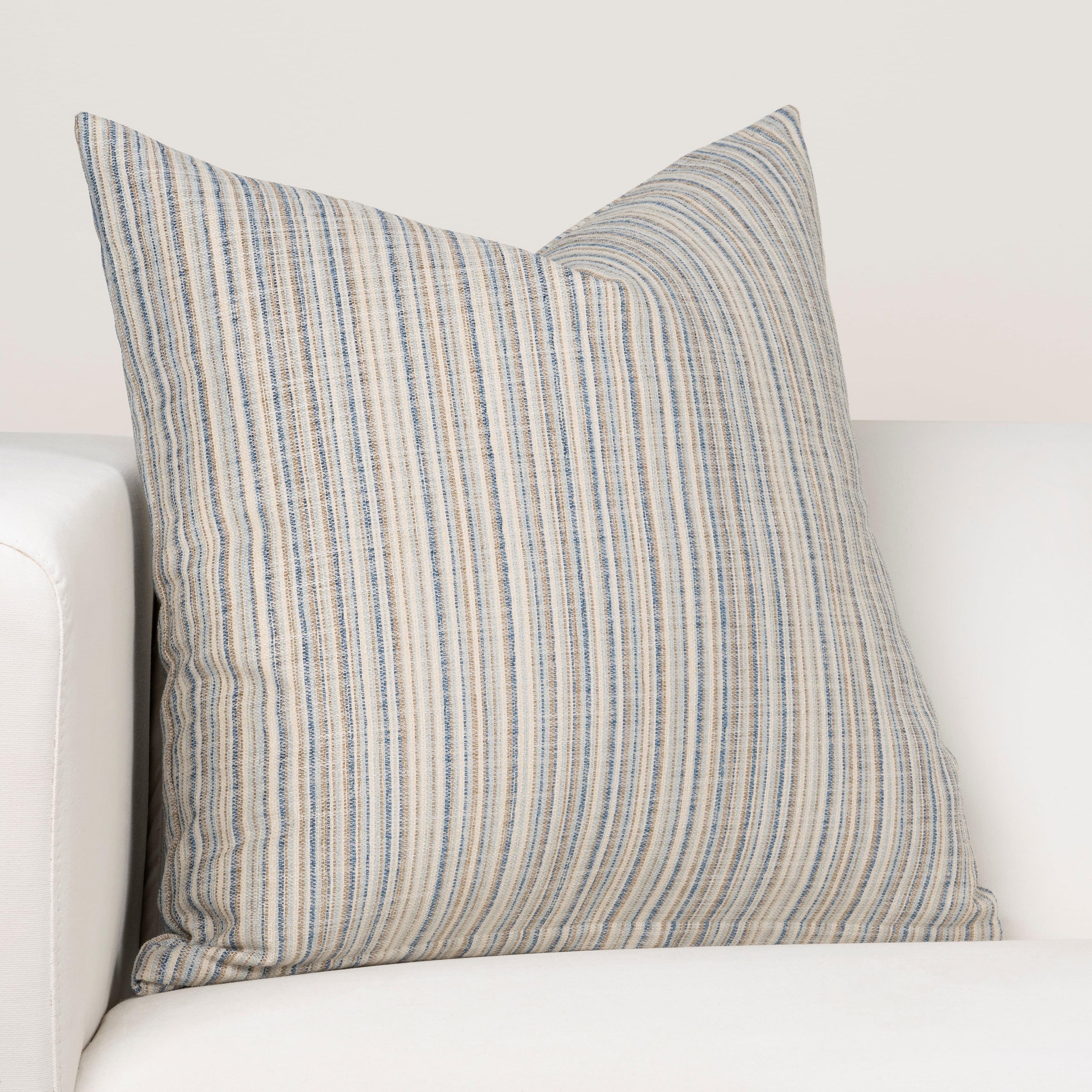 Ocean Blue and Beige Striped Cotton Throw Pillow 30x30